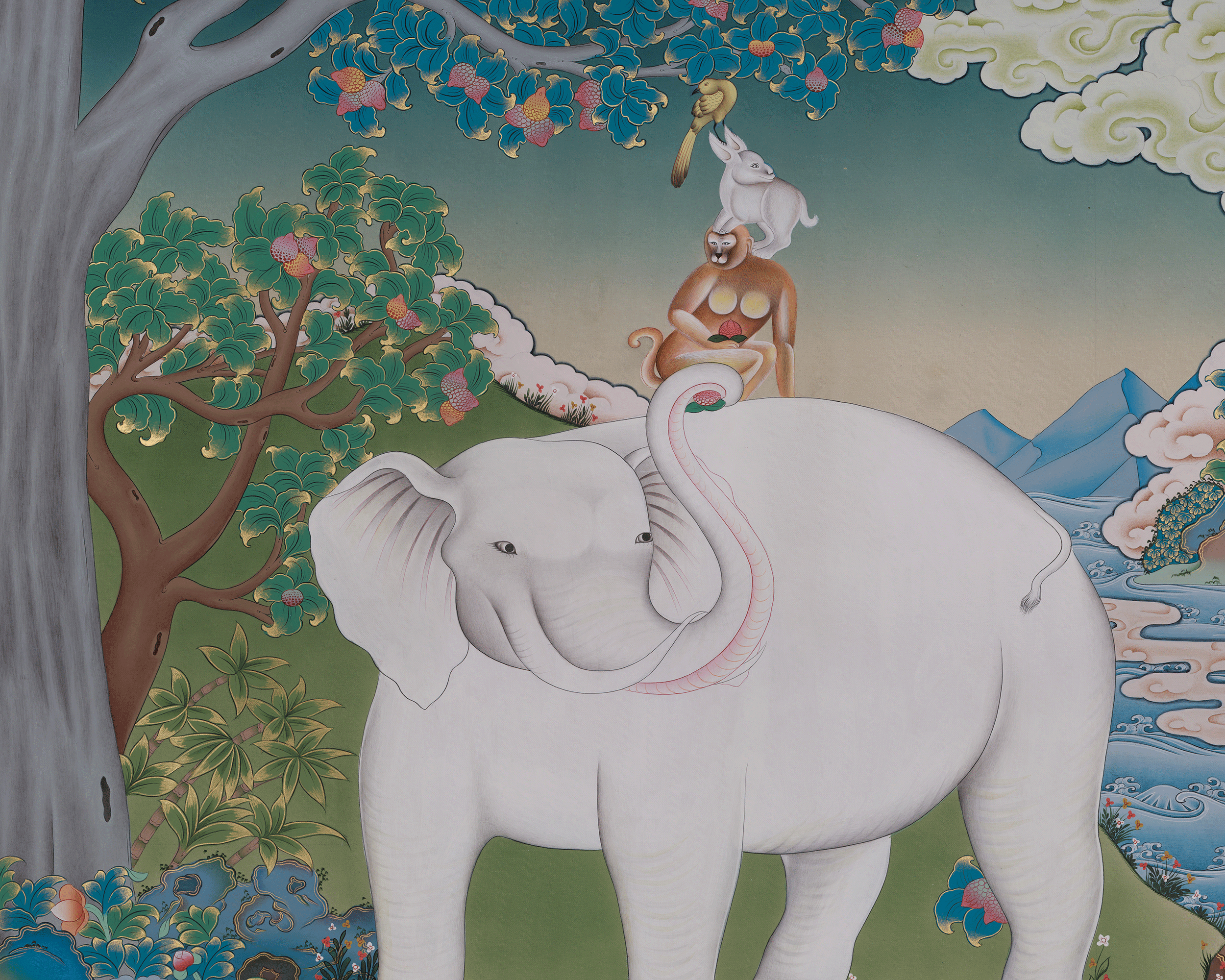Himalayan Art of Four Harmonious Friends | Symbolized Harmony, Compassion, and Friendship