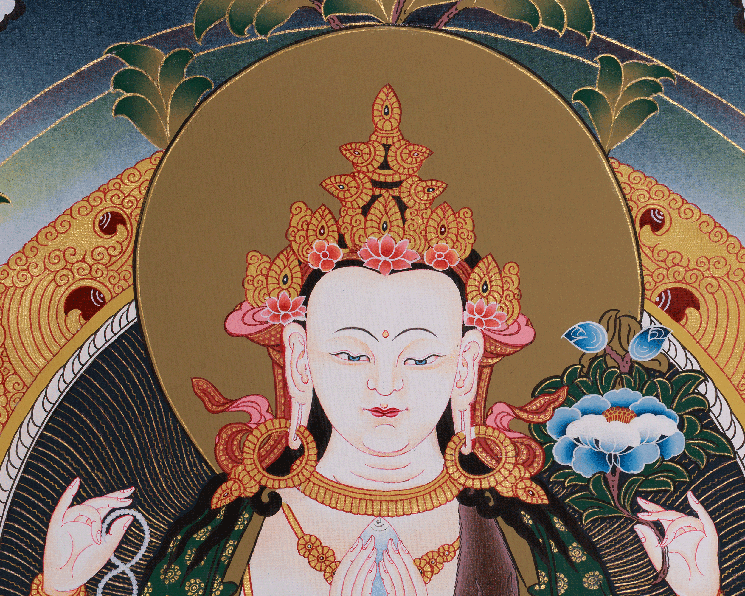 Chenresig with Vajrapani and Manjushri Thangka | Bodhisattvas Art