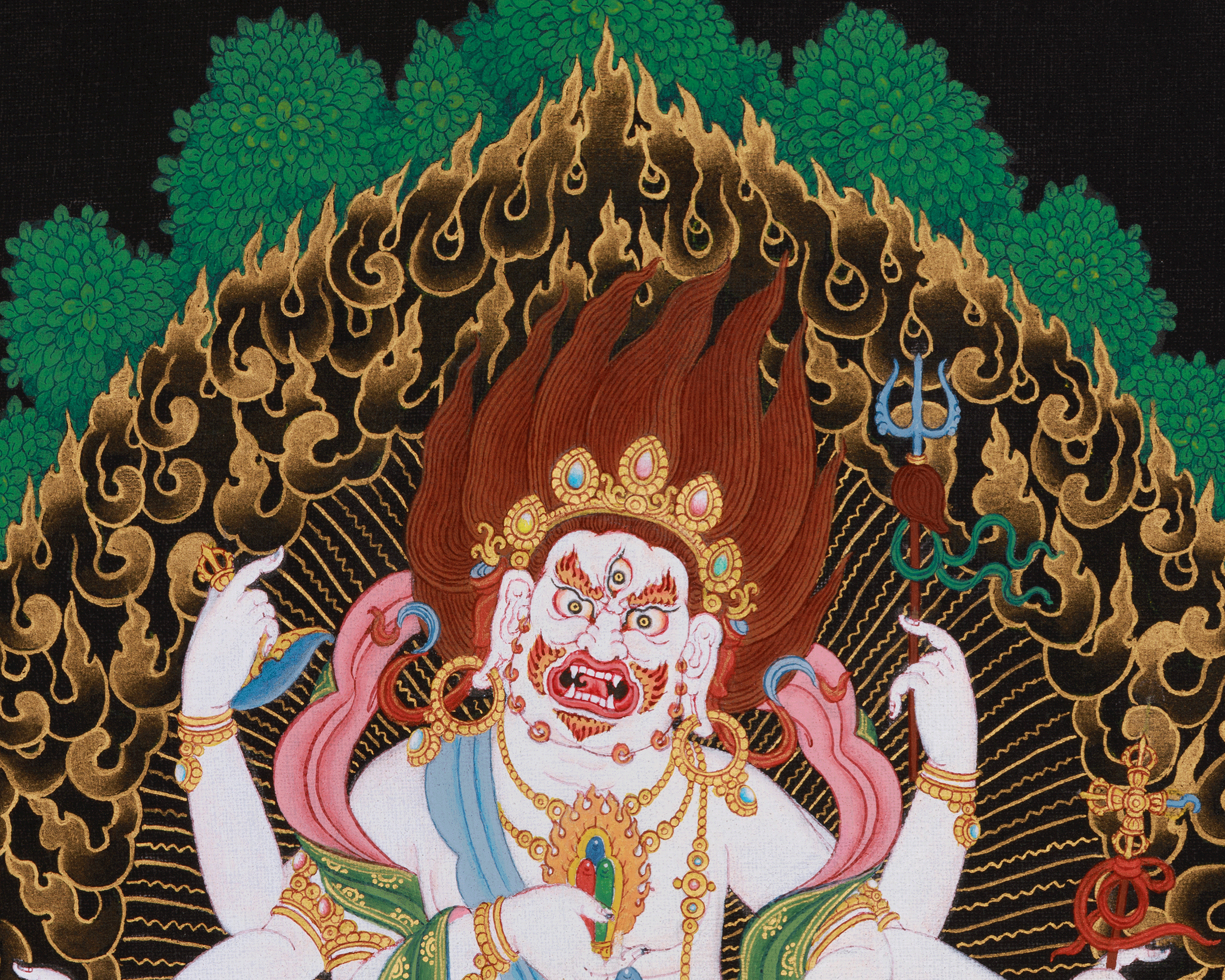 Traditional Thangka of White Mahakala | Prosperity Deity