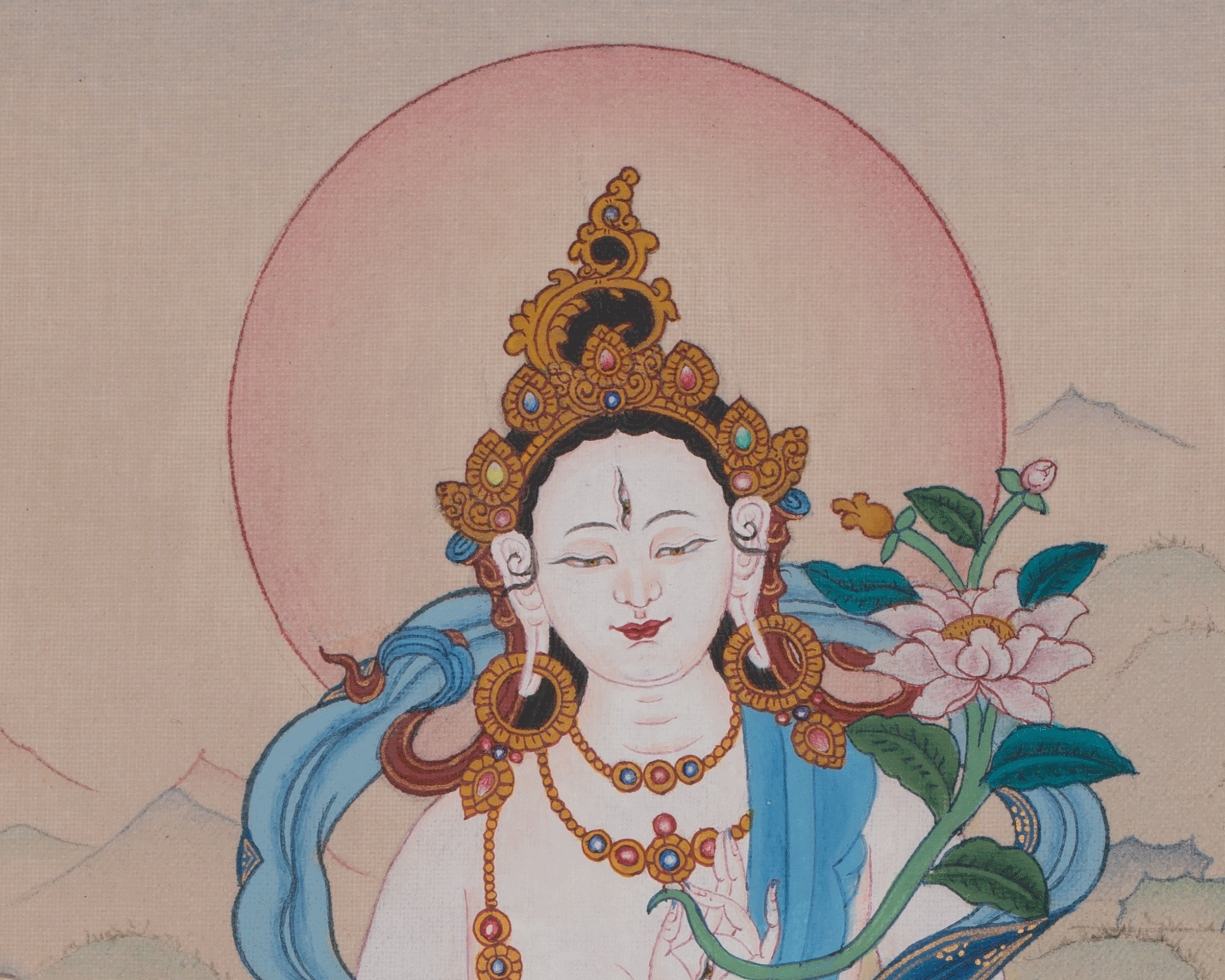 White Tara Longevity Artwork | Meditation Thangka | Seven Eyed Deity | Home Decor