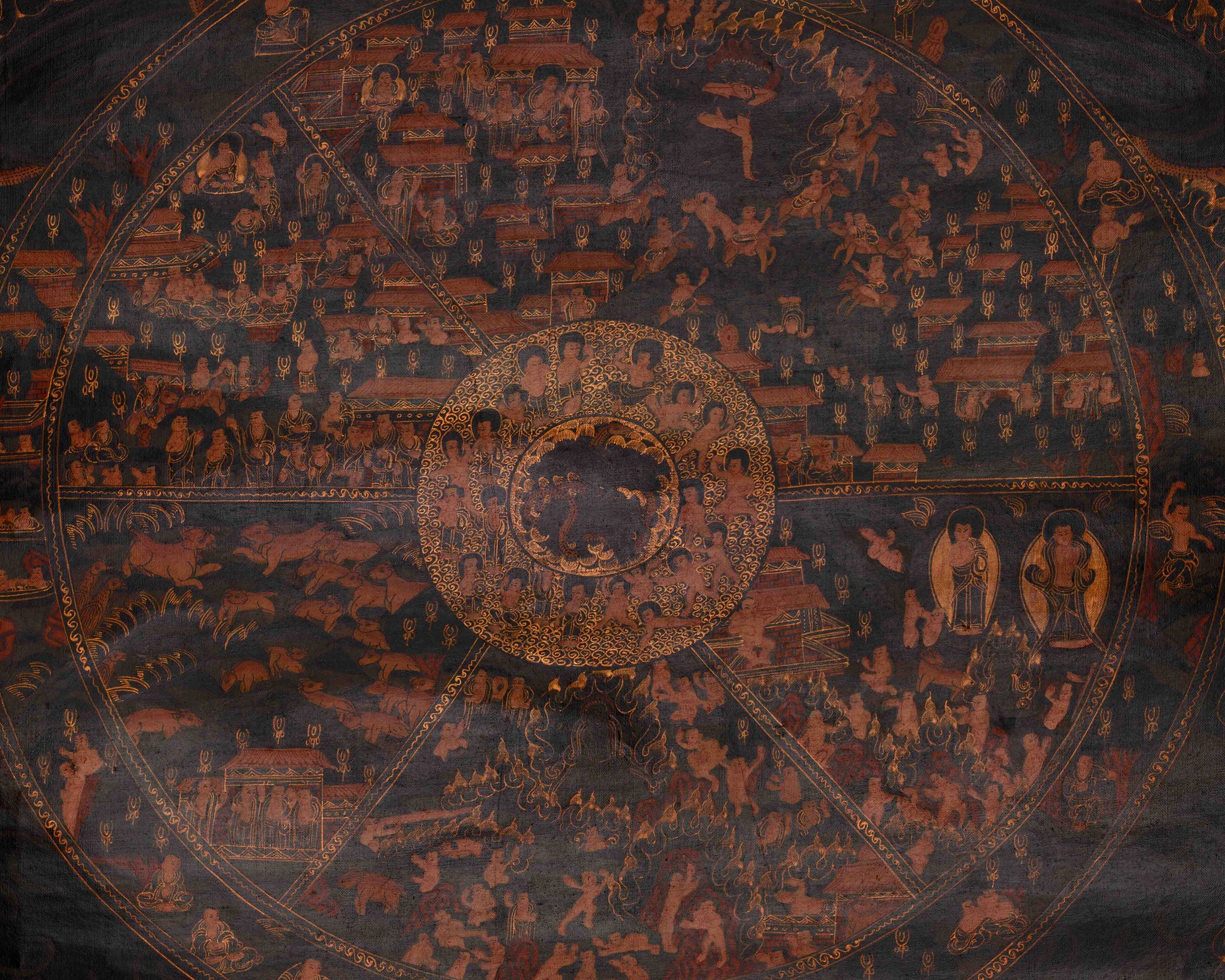 Wheel of Life Buddhist Thangka | Representing Karma, Rebirth, and Enlightenment