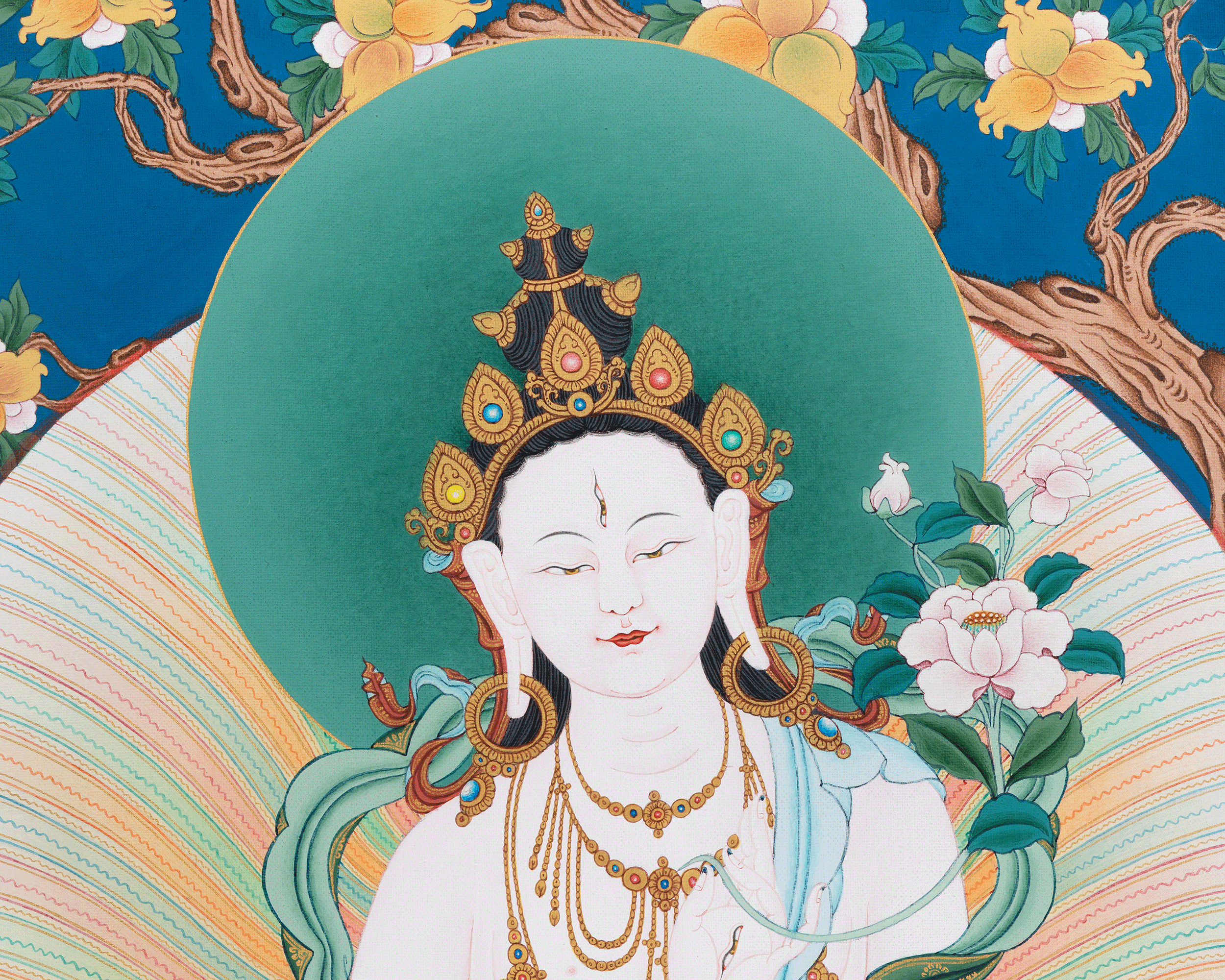 High-Quality Tibetan Goddess White Tara Print | Buddhist Deity of Healing and Longevity