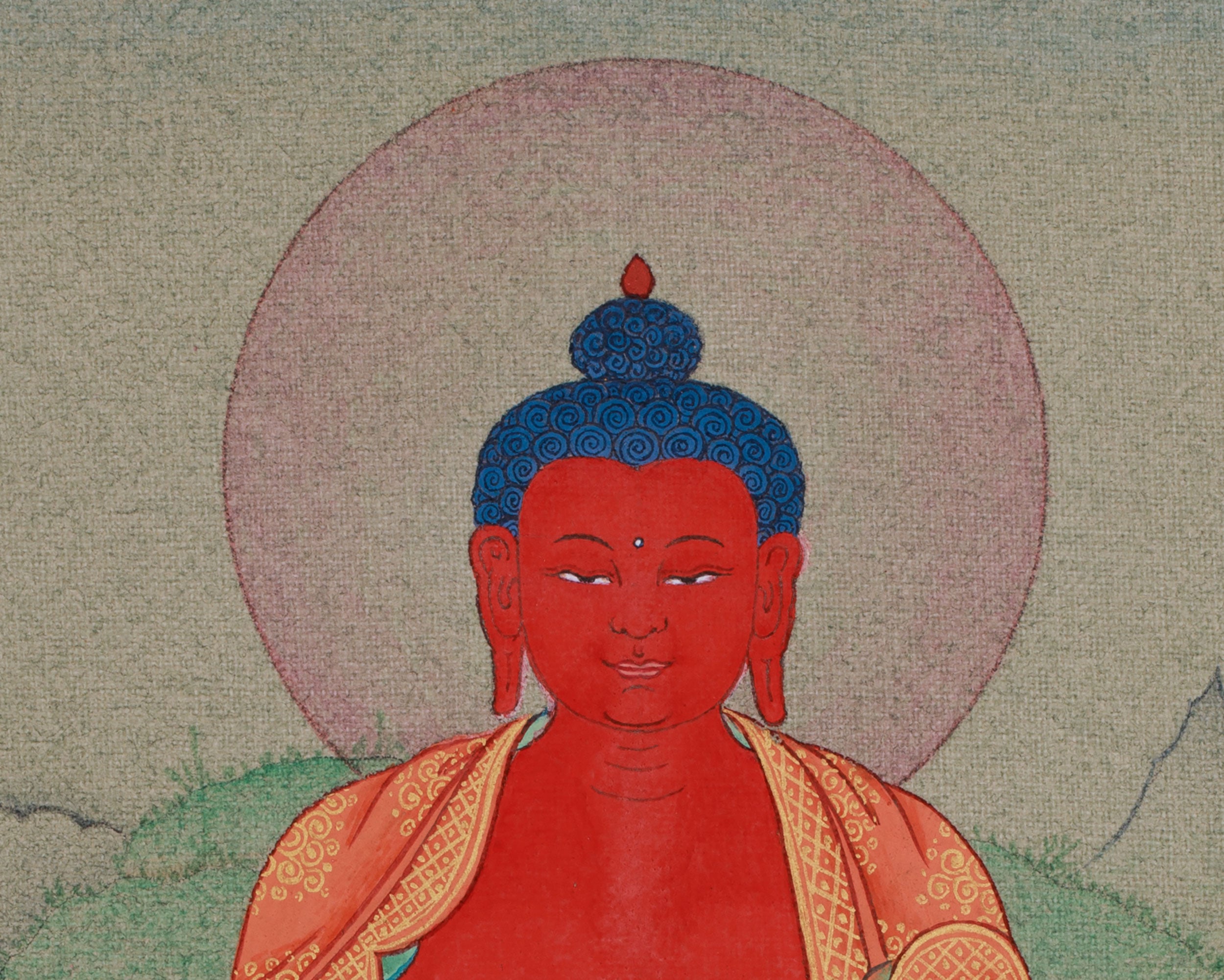 Ruby Red Amitabha Buddha Thangka | Infinite Light & Compassion