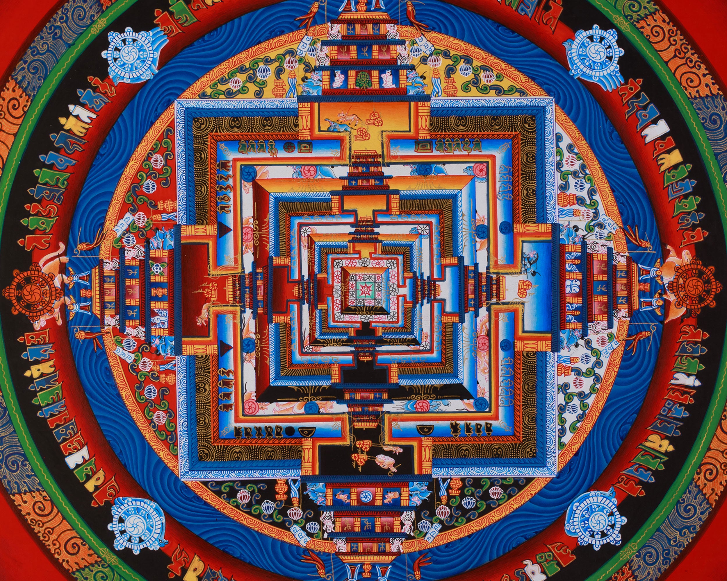 Buddhist Artwork of Kalachakra Mandala | Traditional Wheel of Time Thangka