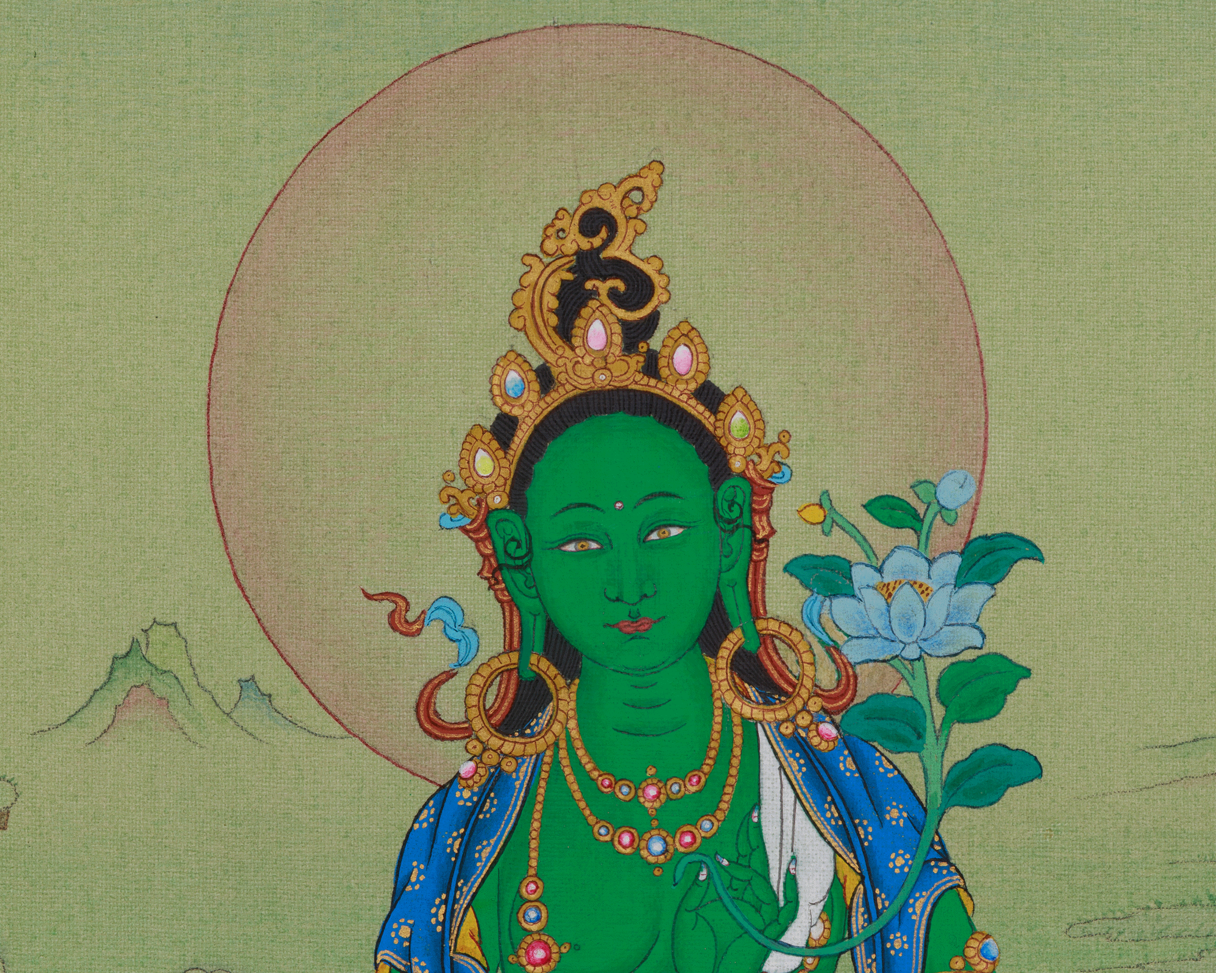 Deity of Compassion Green Tara Thangka | Divine Feminine Artwork