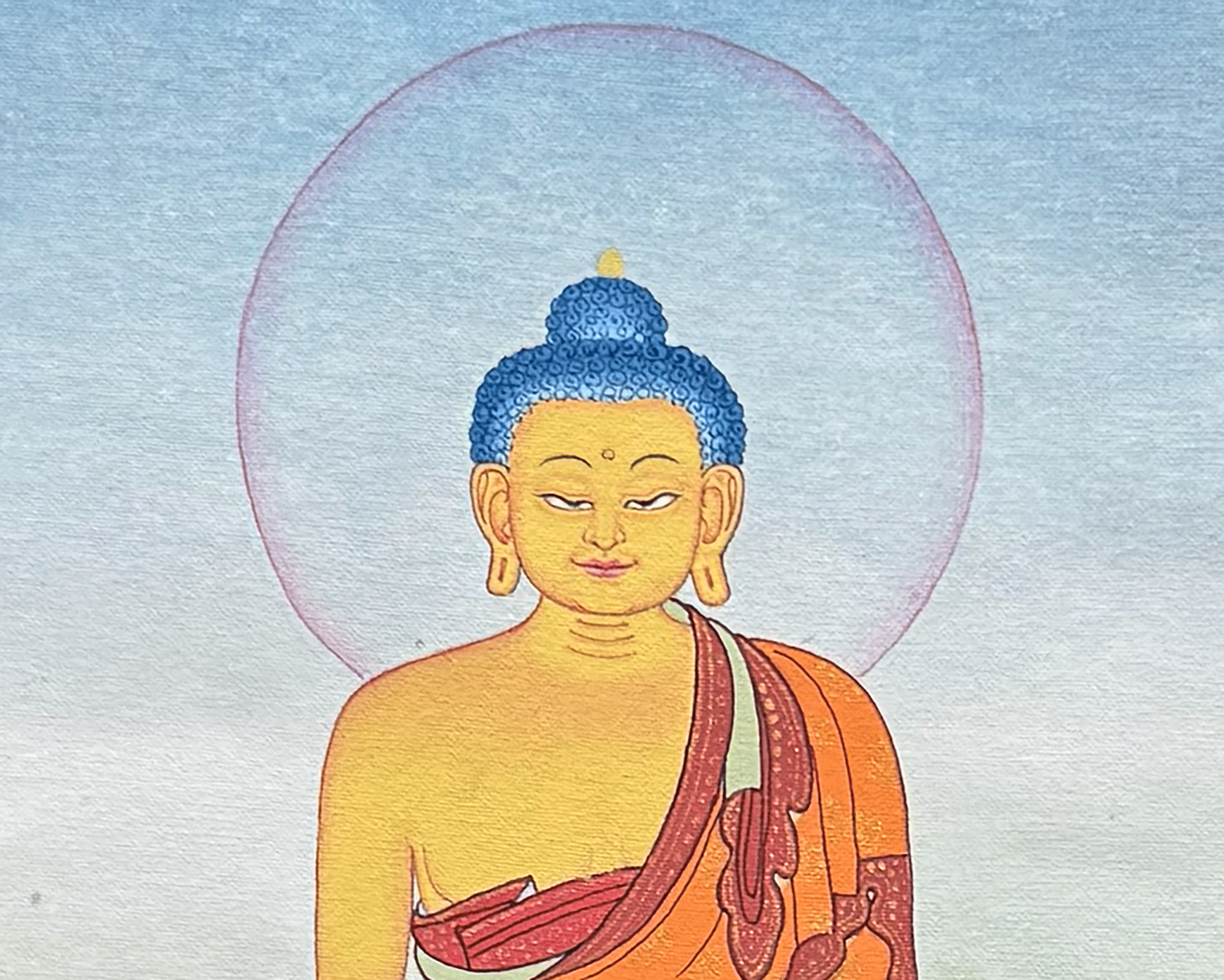 Siddhartha Gautama Thangka With Brocade | The Enlightened One Shakyamuni Buddha
