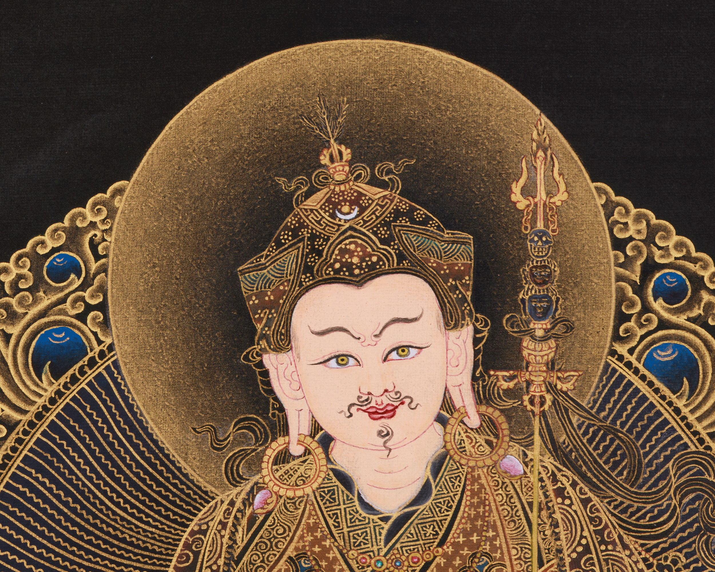 Black and Gold Thangka of Guru Rinpoche | Tantric Master of Vajrayana Buddh