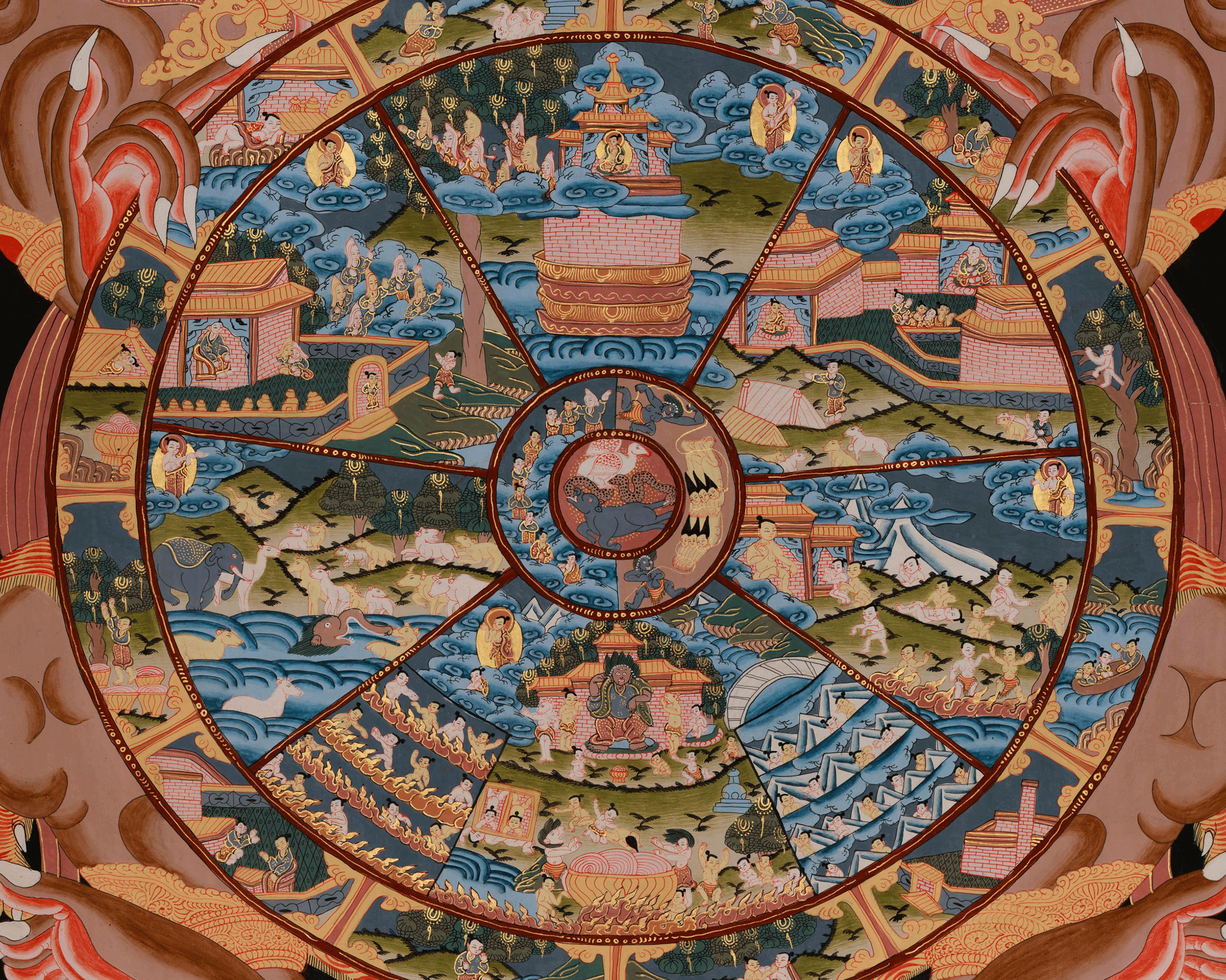 Sacred Wheel of Life Art | Bhavachakra Thangka | Tibetan Artwork