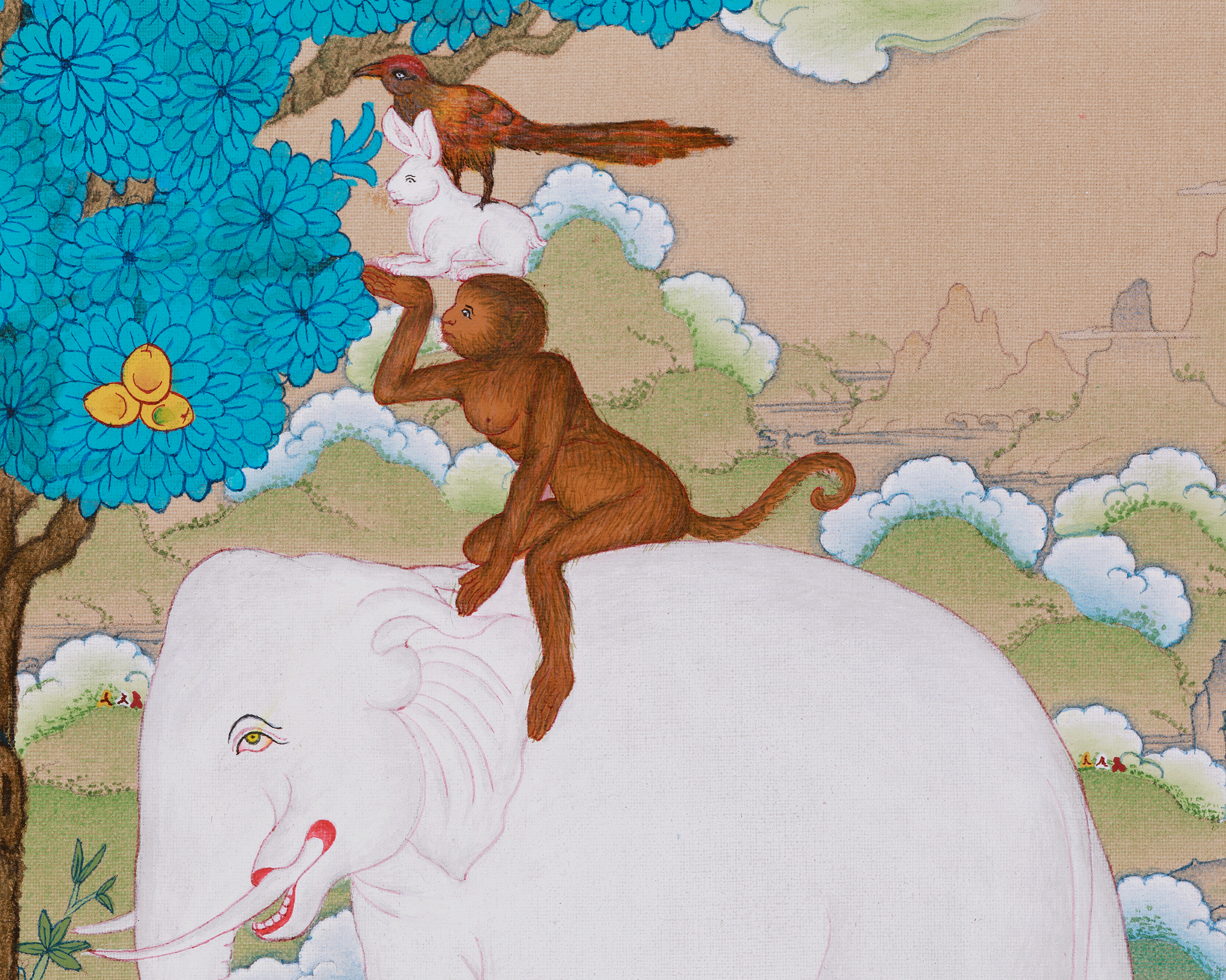 Four Harmonious Friends Thangka | Tibetan Art of Cooperation and Harmony
