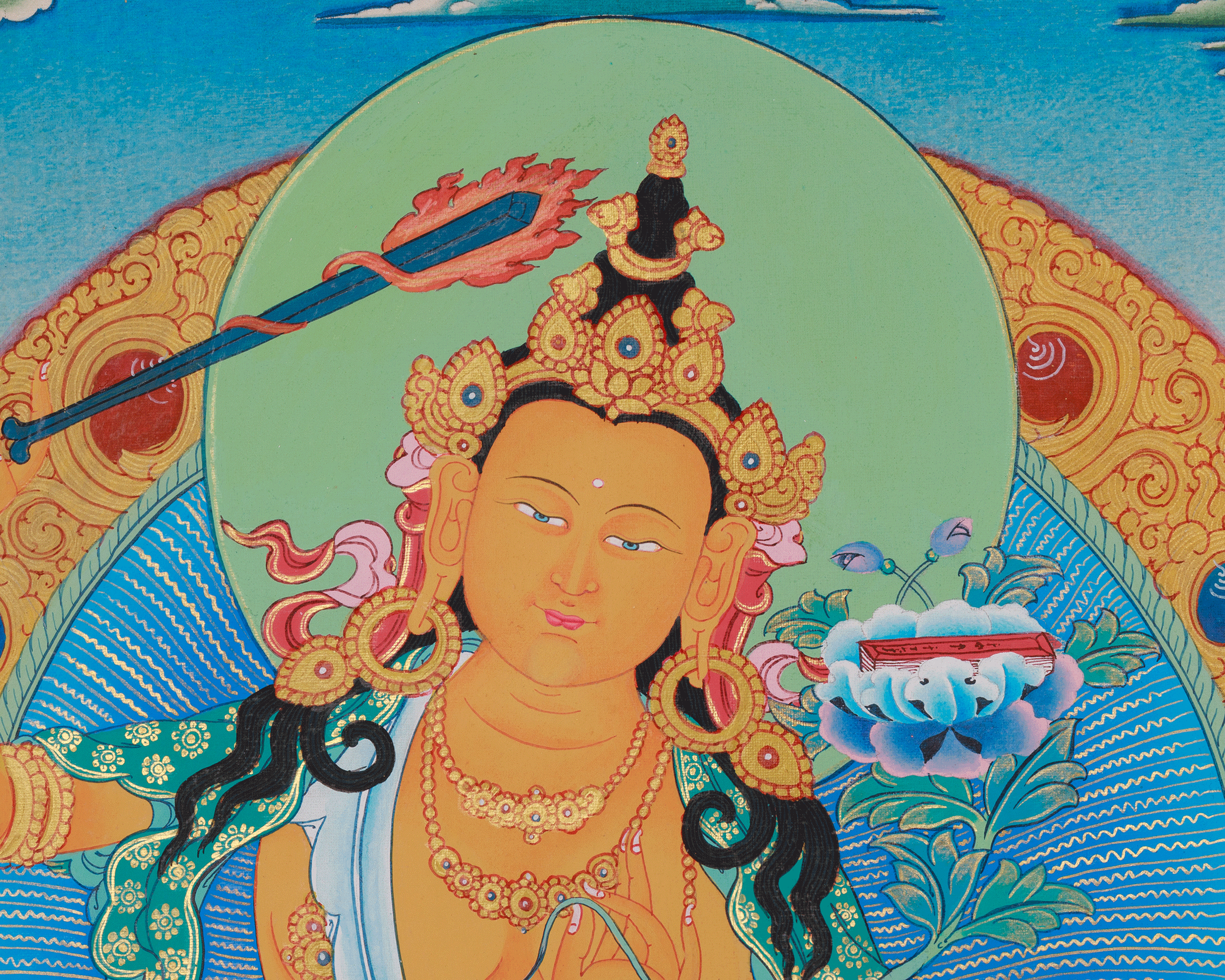 Manjushri Artwork | Sacred Hand-Painted Himalayan Wisdom Thangka