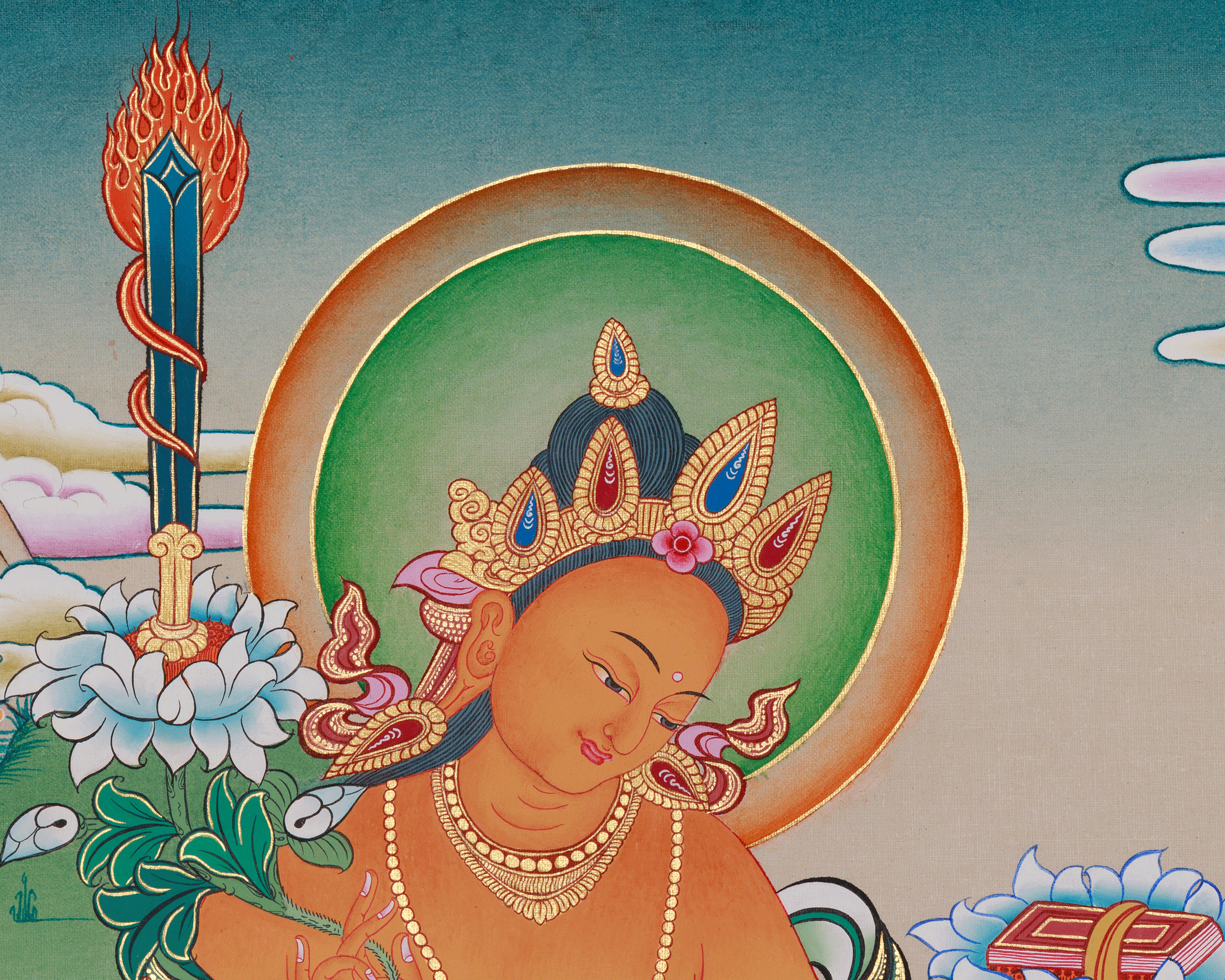 Standing Manjushri Thangka | Sacred Himalayan Wisdom Deity