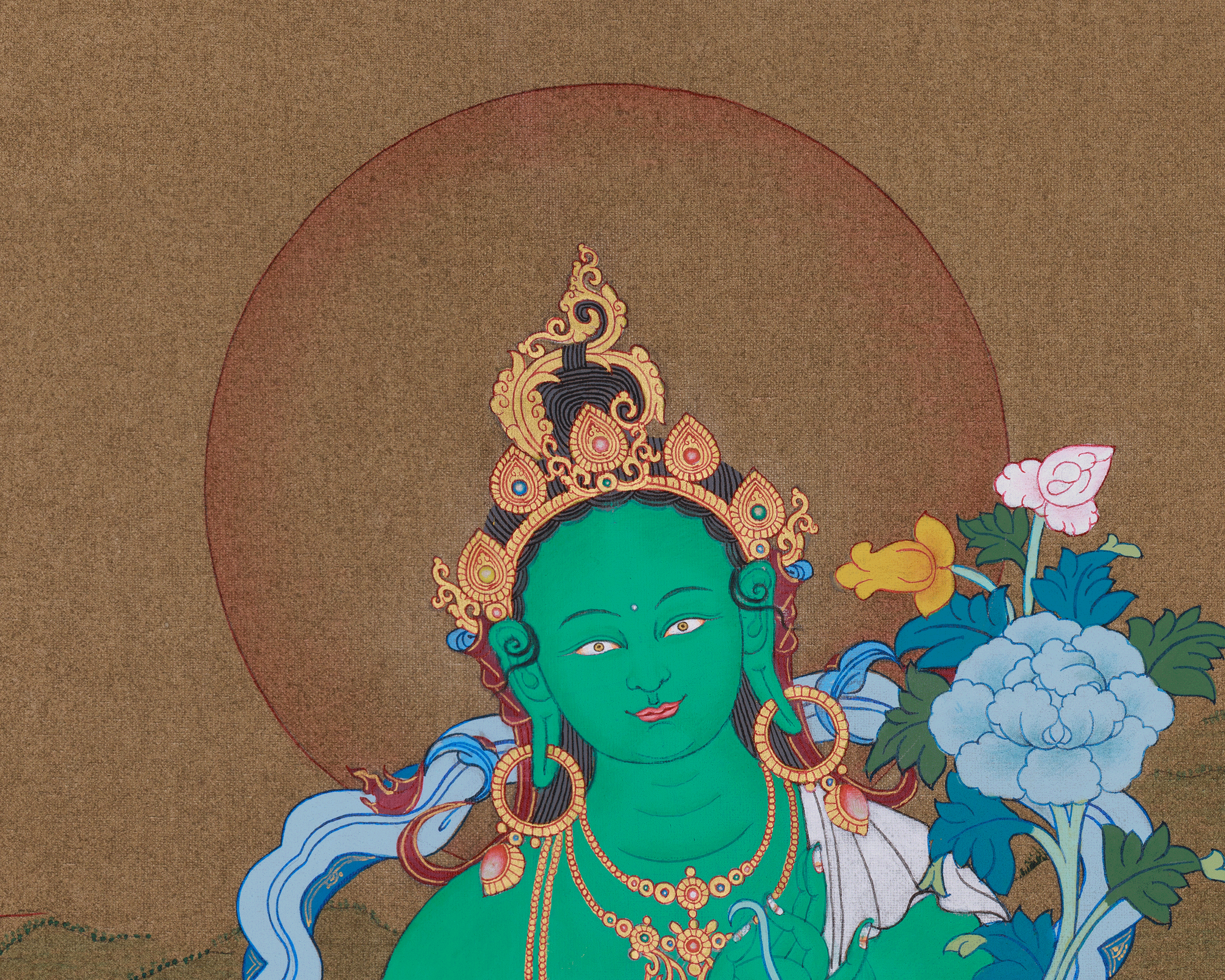 Buddhist Goddess Arya Tara Painting | The Compassionate Green Tara, Protector and Healer
