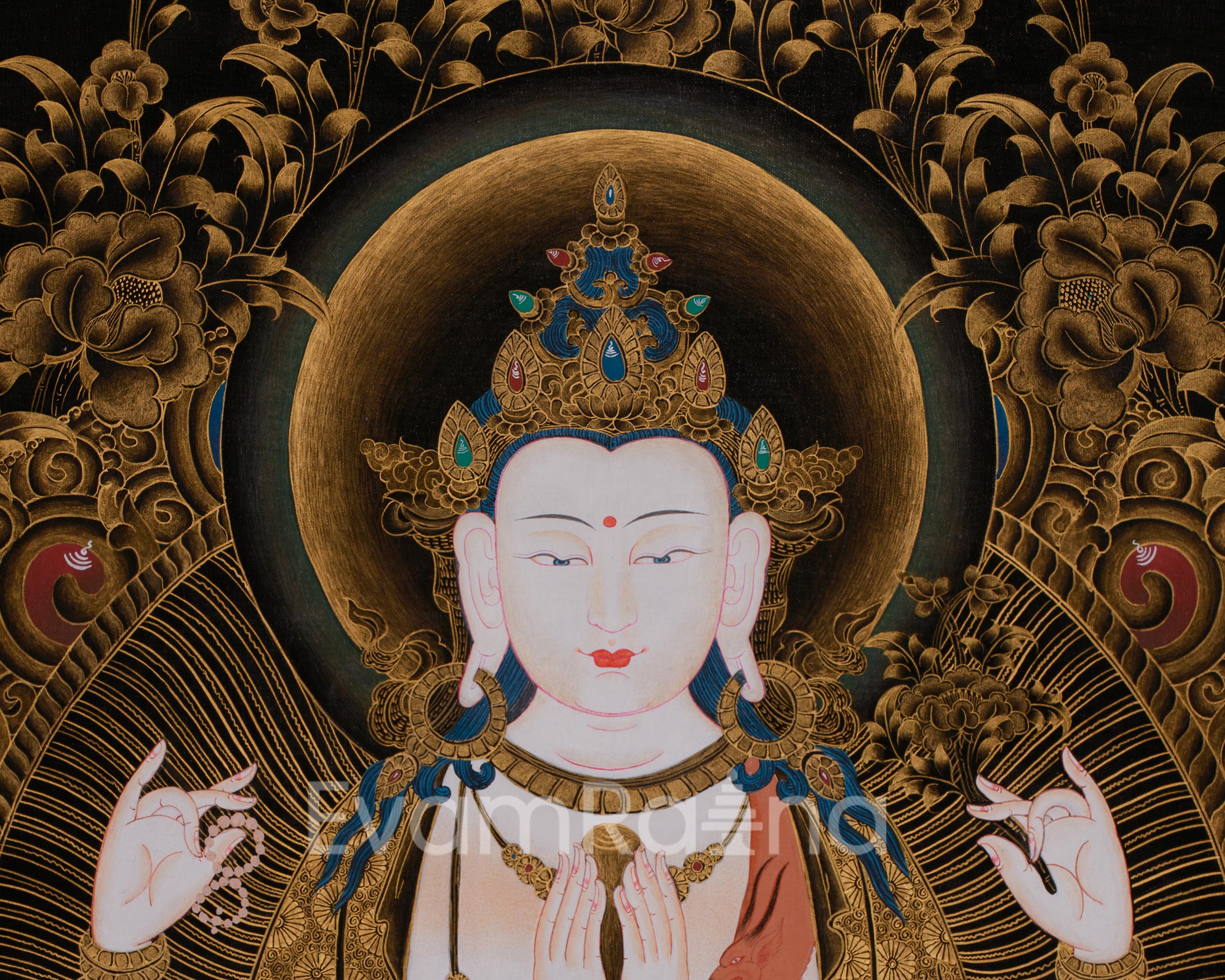 Large 30 Inches Chenrezig in Gold | Four-Armed Bodhisattva of Infinite Compassion