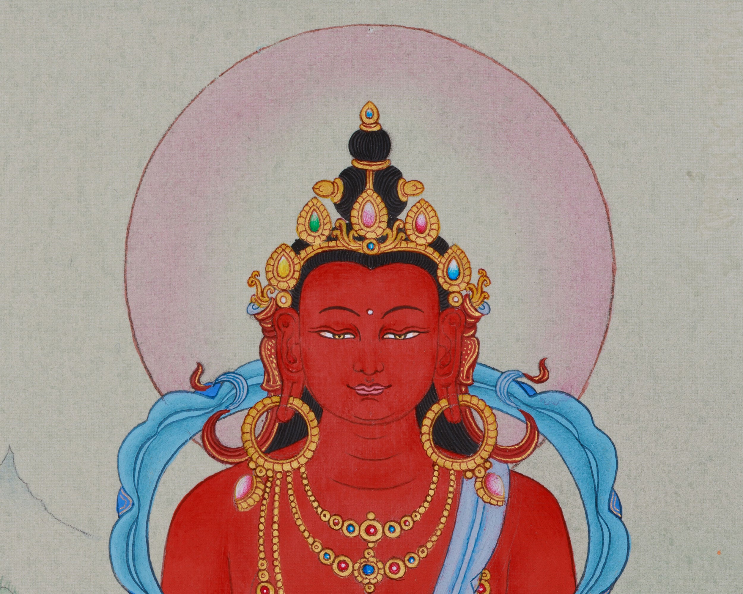 Red Amitayus Buddha Thangka | Hand-Painted Longevity Deity | Traditional Artwork