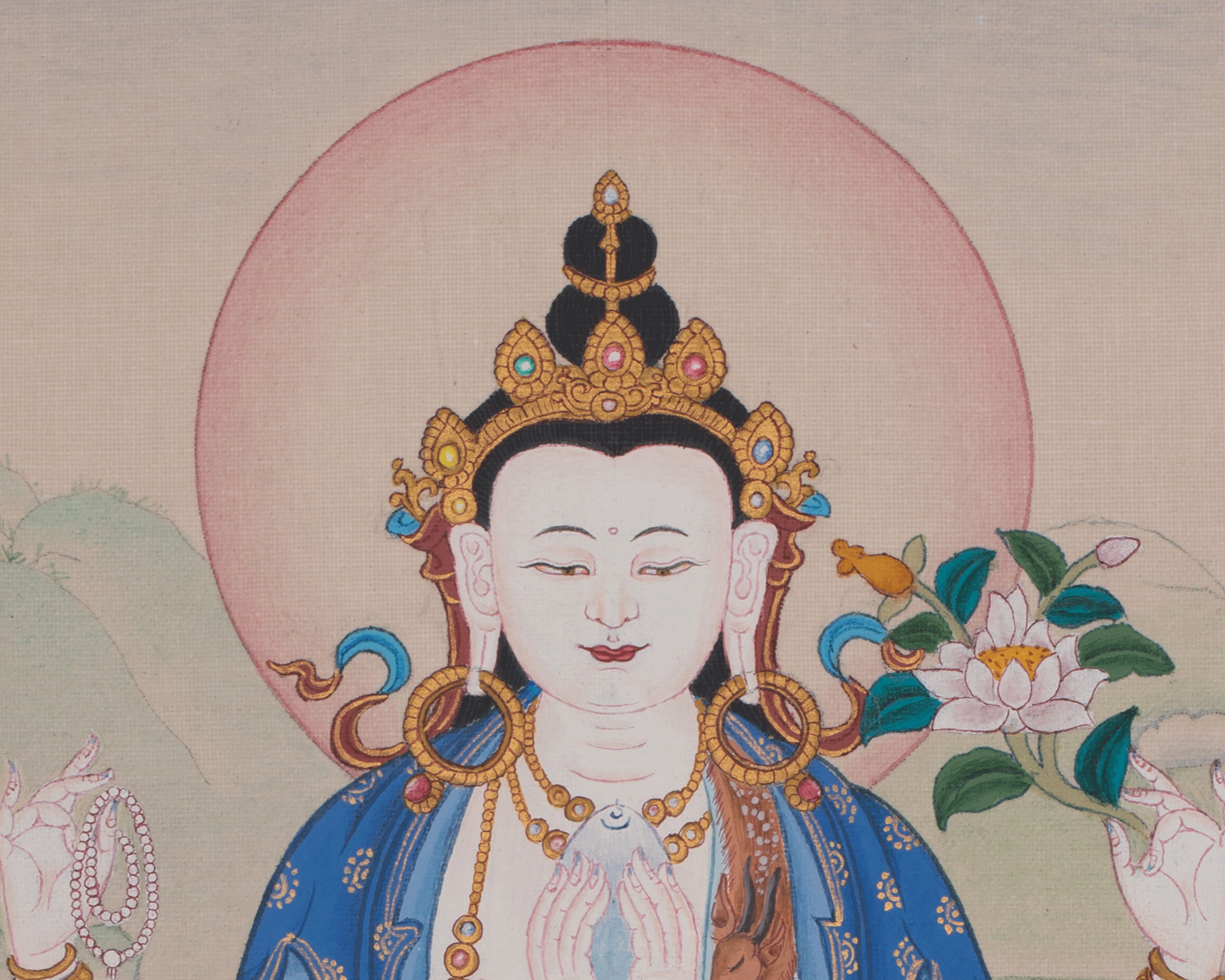 Chenrezig Meditation Art | Avalokiteshvara Thangka | Compassion Buddha