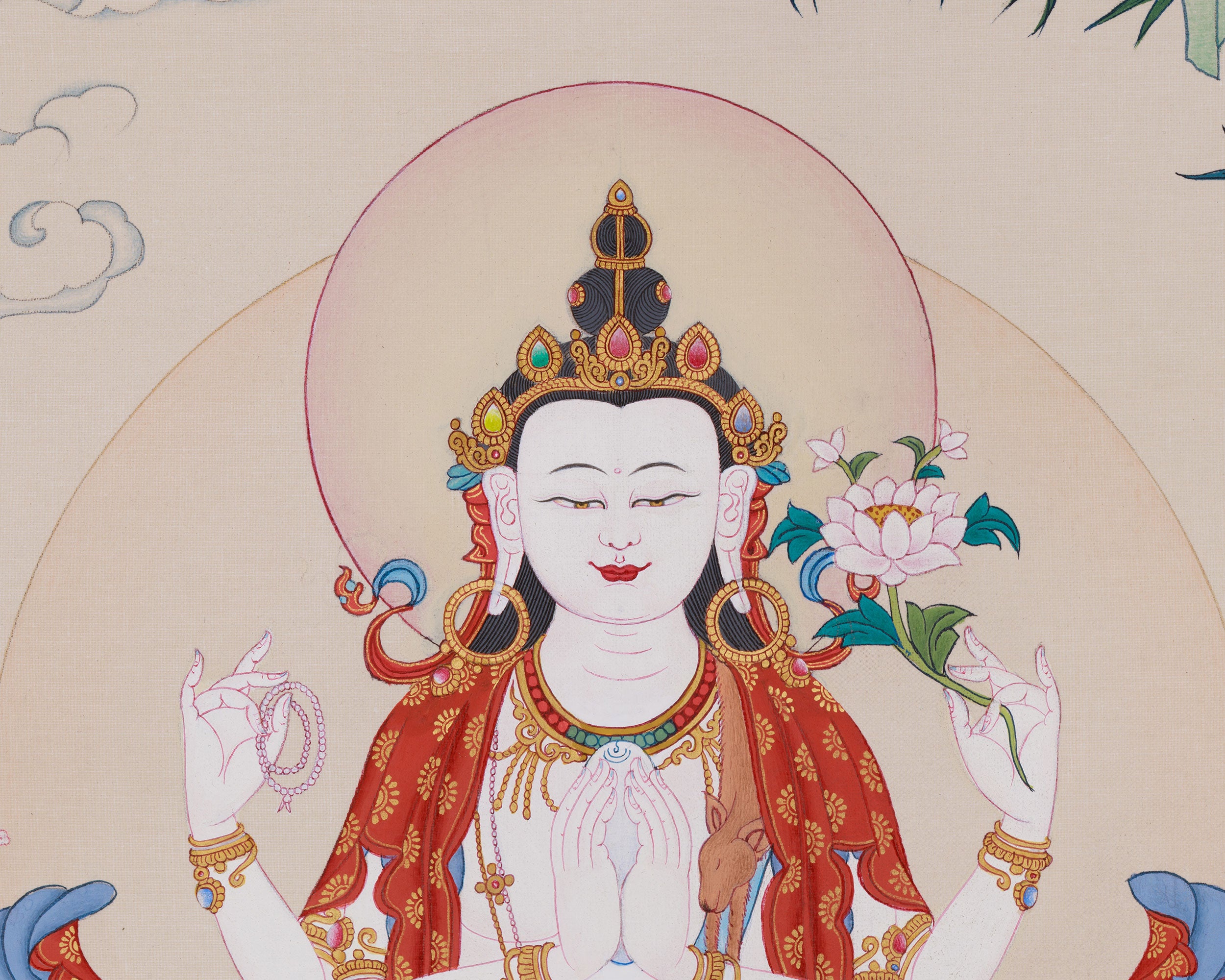 Compassion Deity Chenrezig Thangka | Bodhisattva Artwork