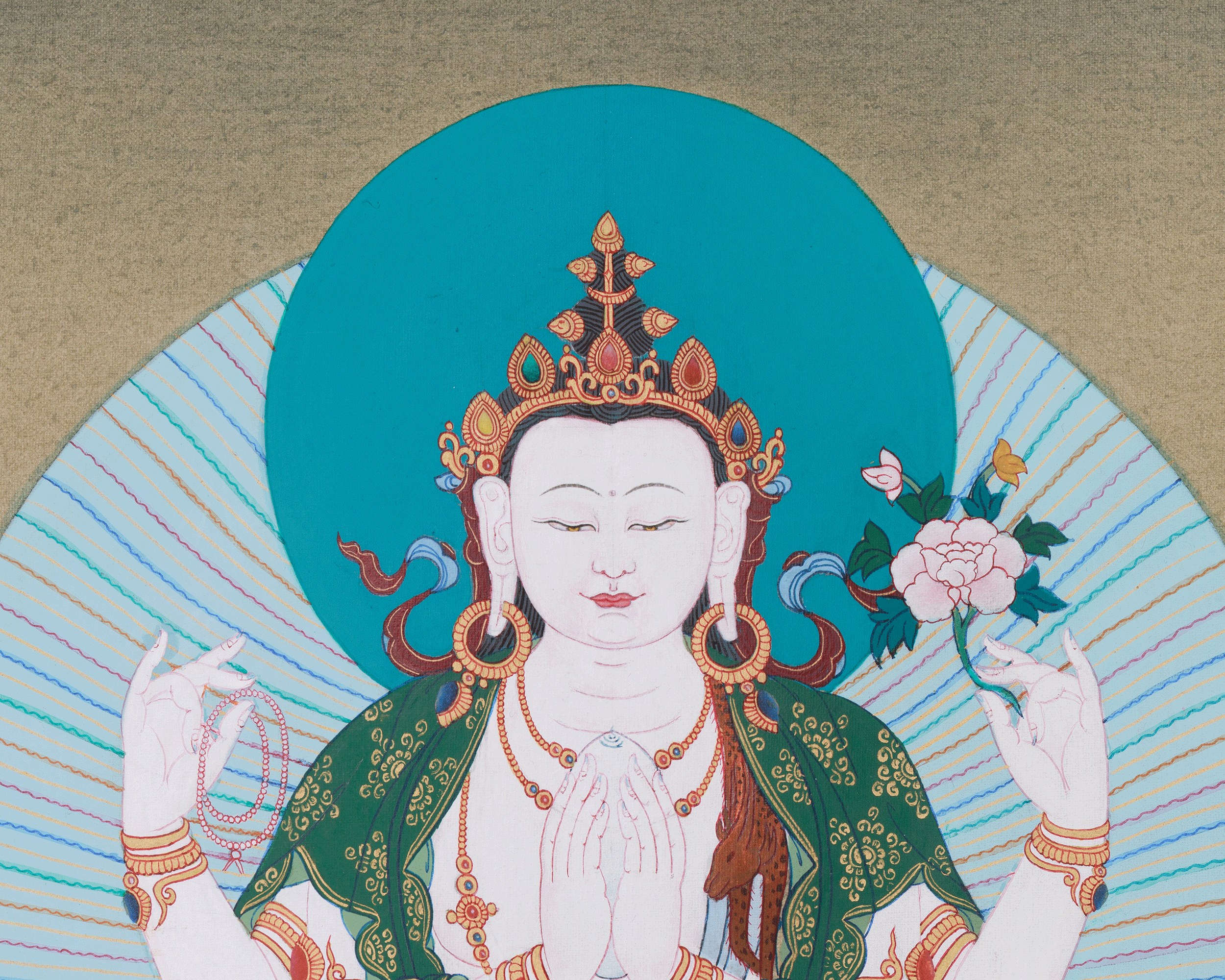 Tibetan Compassion Deity, Chenrezig | Four-Armed Avalokiteshvara Thangka