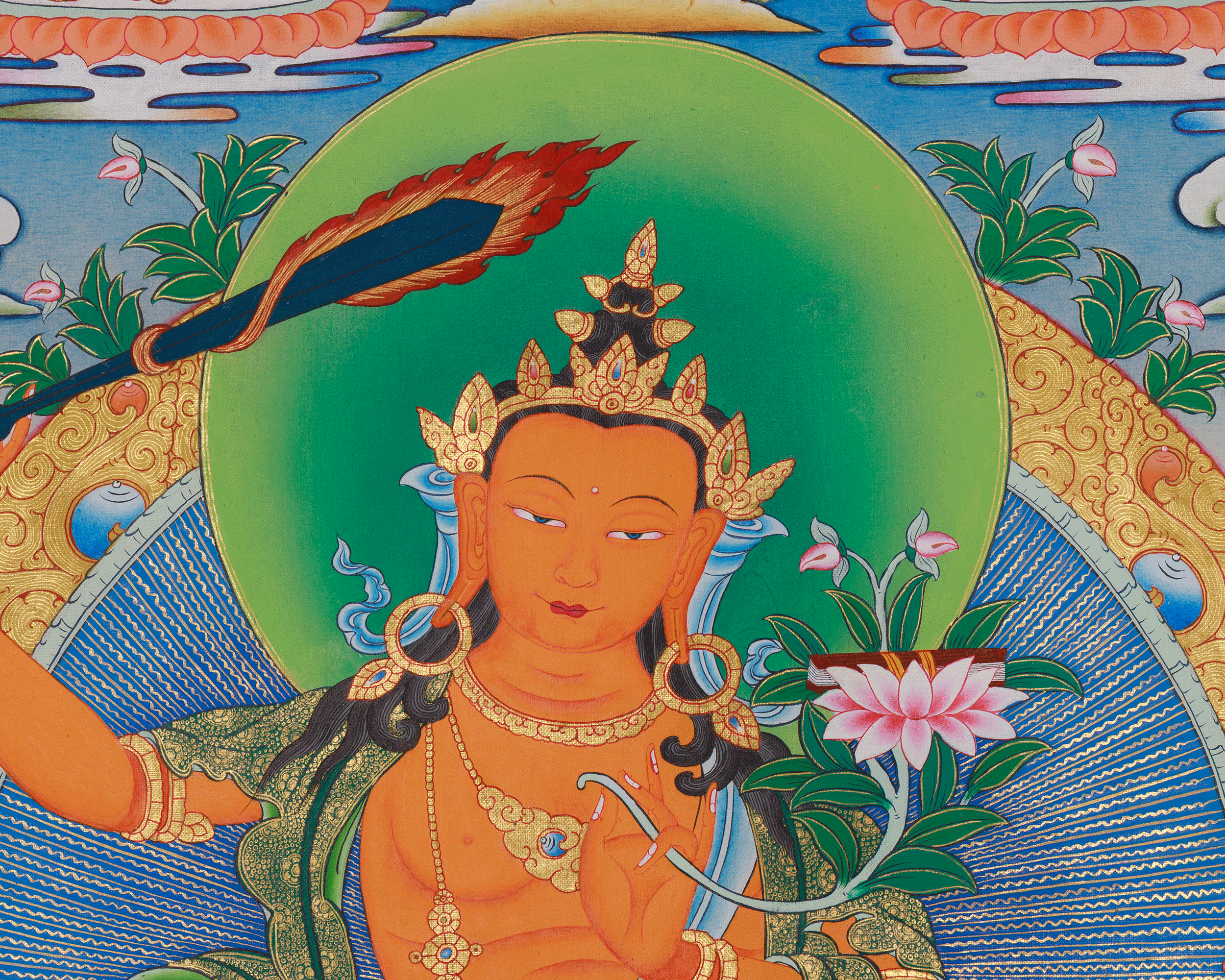 Buddhist Wisdom Deity Manjushri thangka | Bodhisattva Spiritual Art
