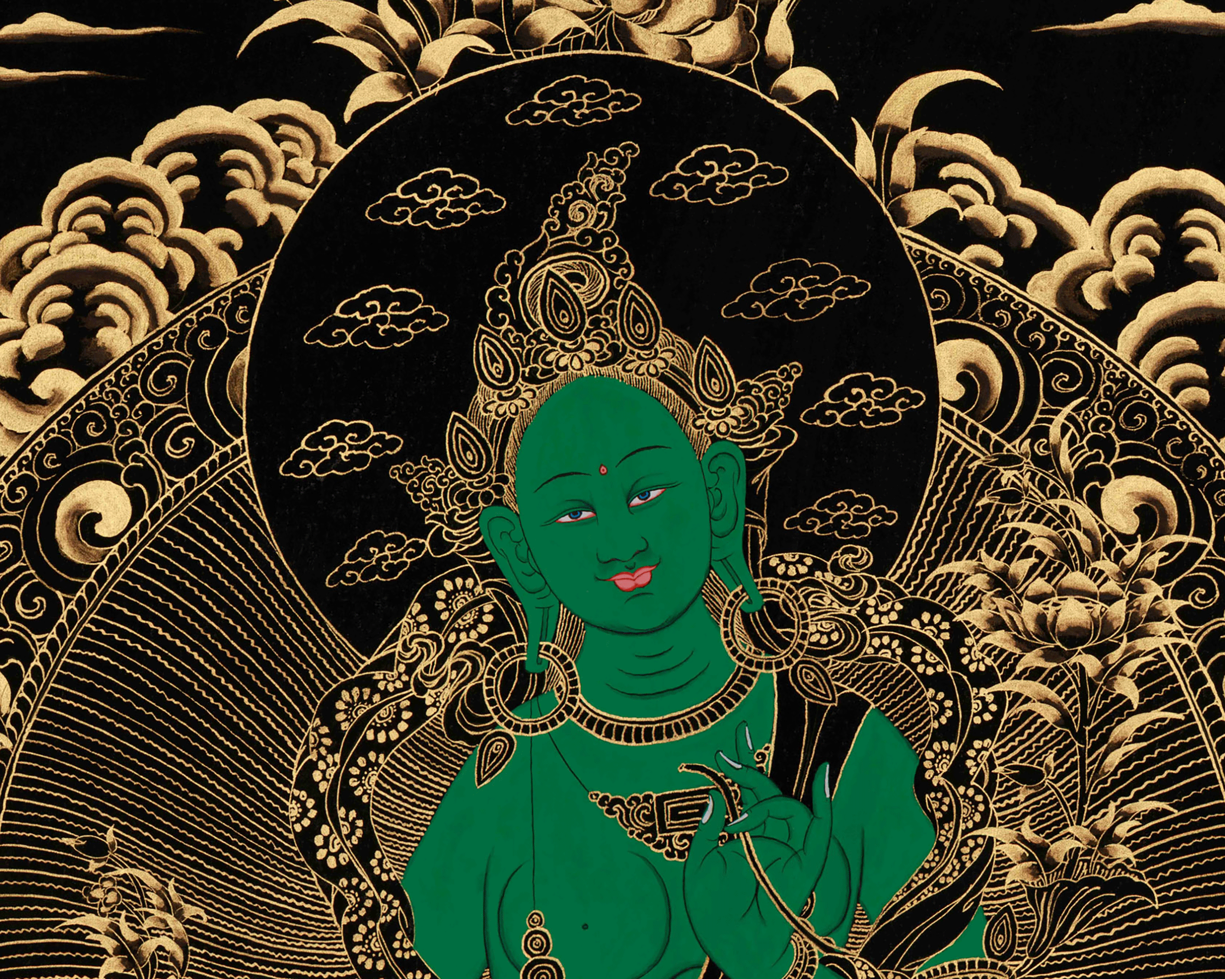 Divine Thangka Of Green Tara | Tibetan Buddhist Art | Meditation Altar