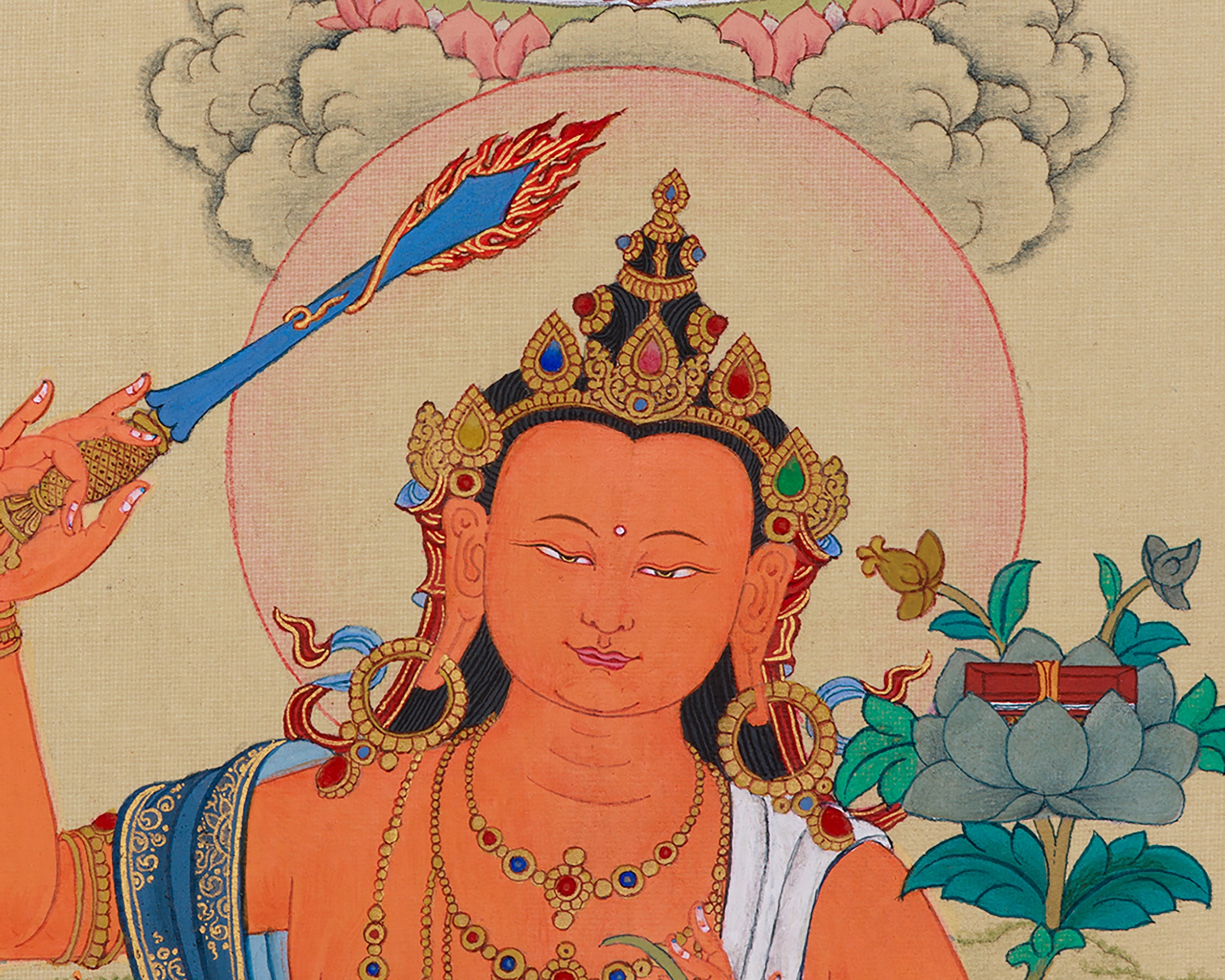 Traditional Manjushri With Mitrupa Thangka | A Gateway to Insight