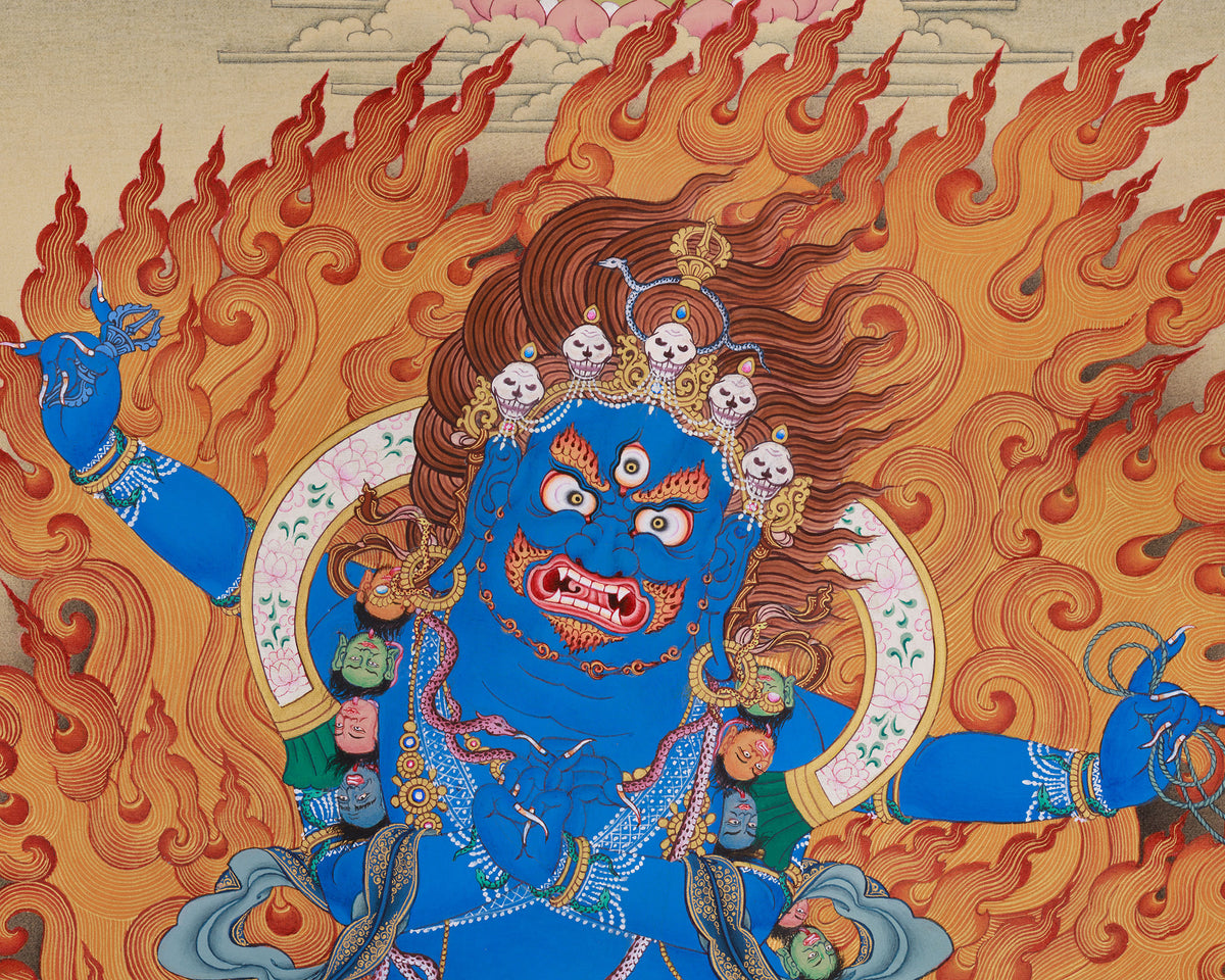 Traditional Thangka of Buta Damara With Mitrupa | Wrathful Bodhisattva Vajrapani
