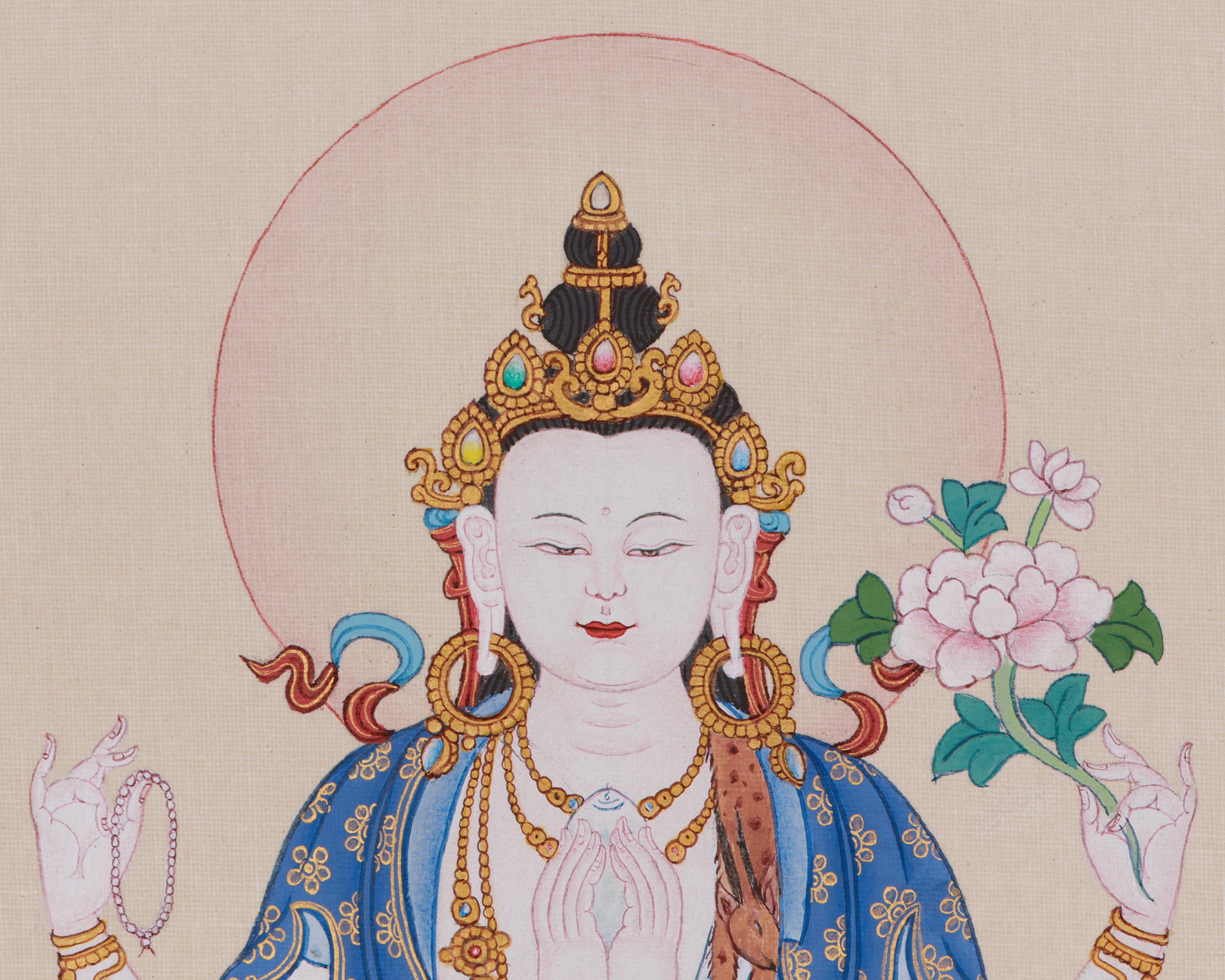 Compassionate Chenrezig Buddha Thangka | Four Armed Avalokiteshvara