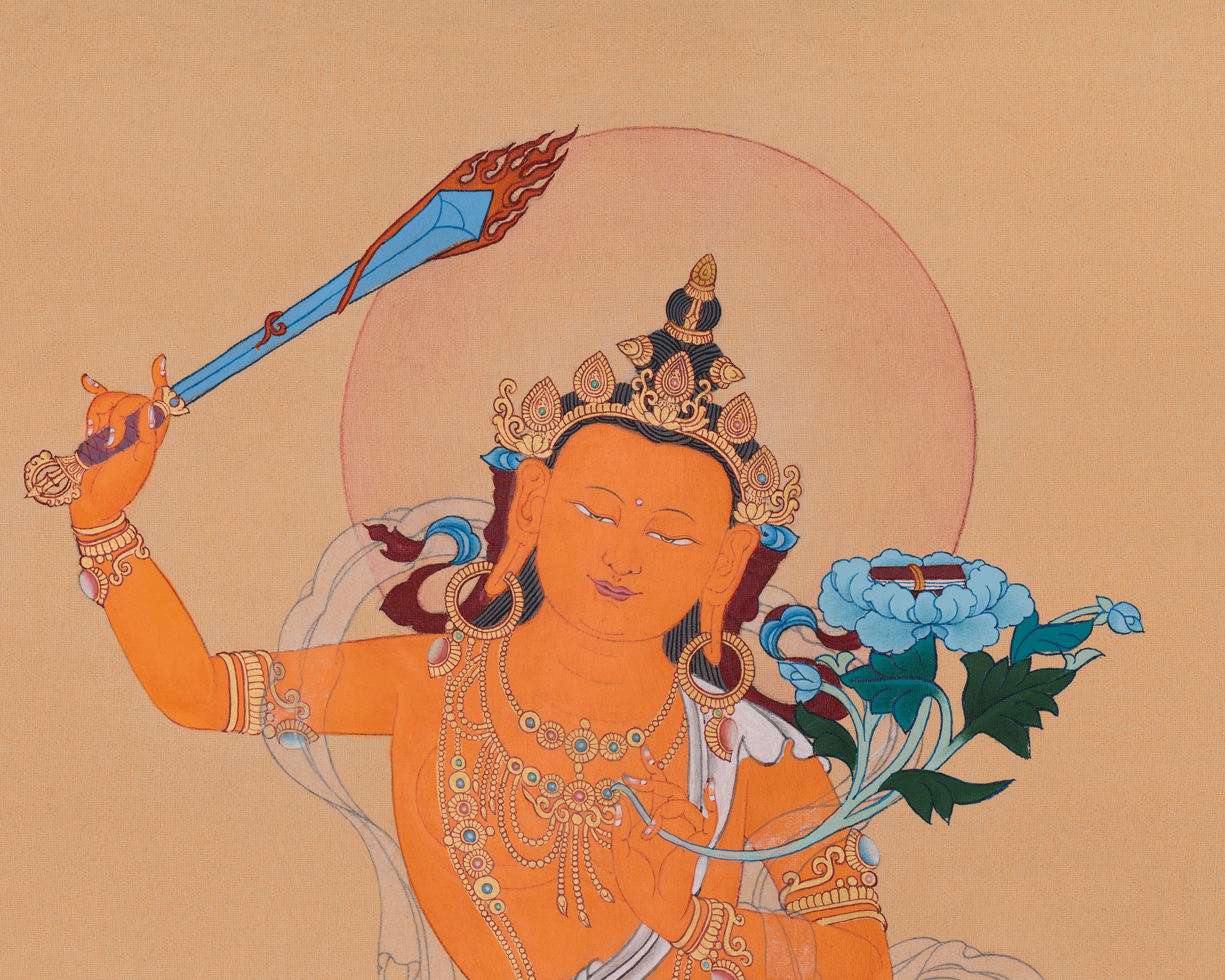 Thangka of Wisdom Deity Manjushri | Tibetan Buddhist Art for Clarity & Learning
