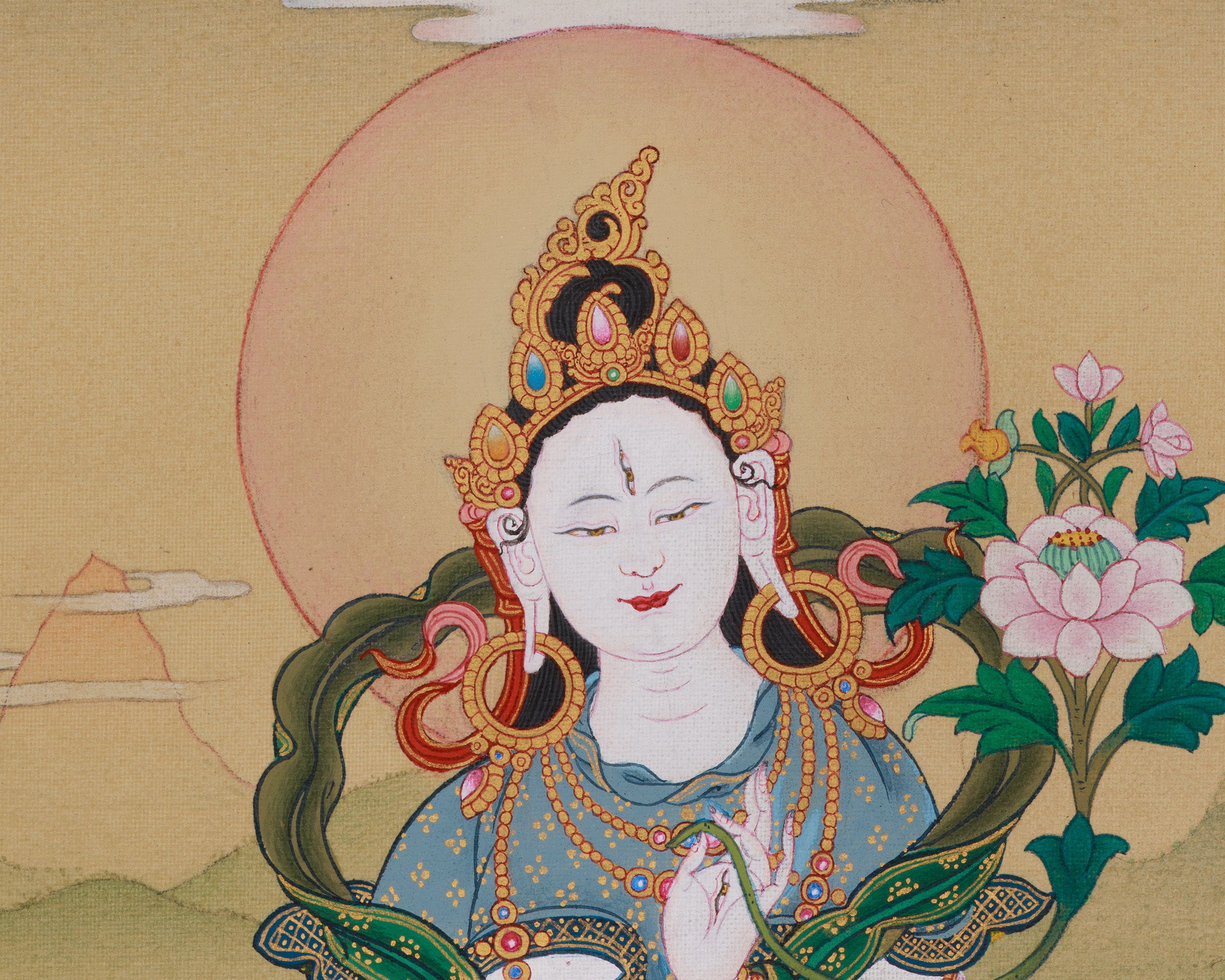 Sacred White Tara with Amitabha Buddha Thangka | Healing, Longevity, and Pure Land Peace