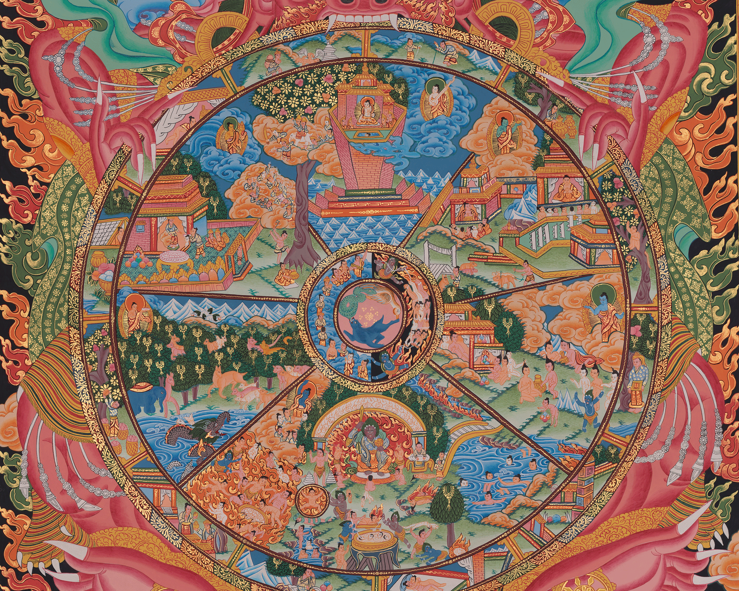 Wheel of Life Art | Bhavachakra Thangka | Buddhist Realms Painting