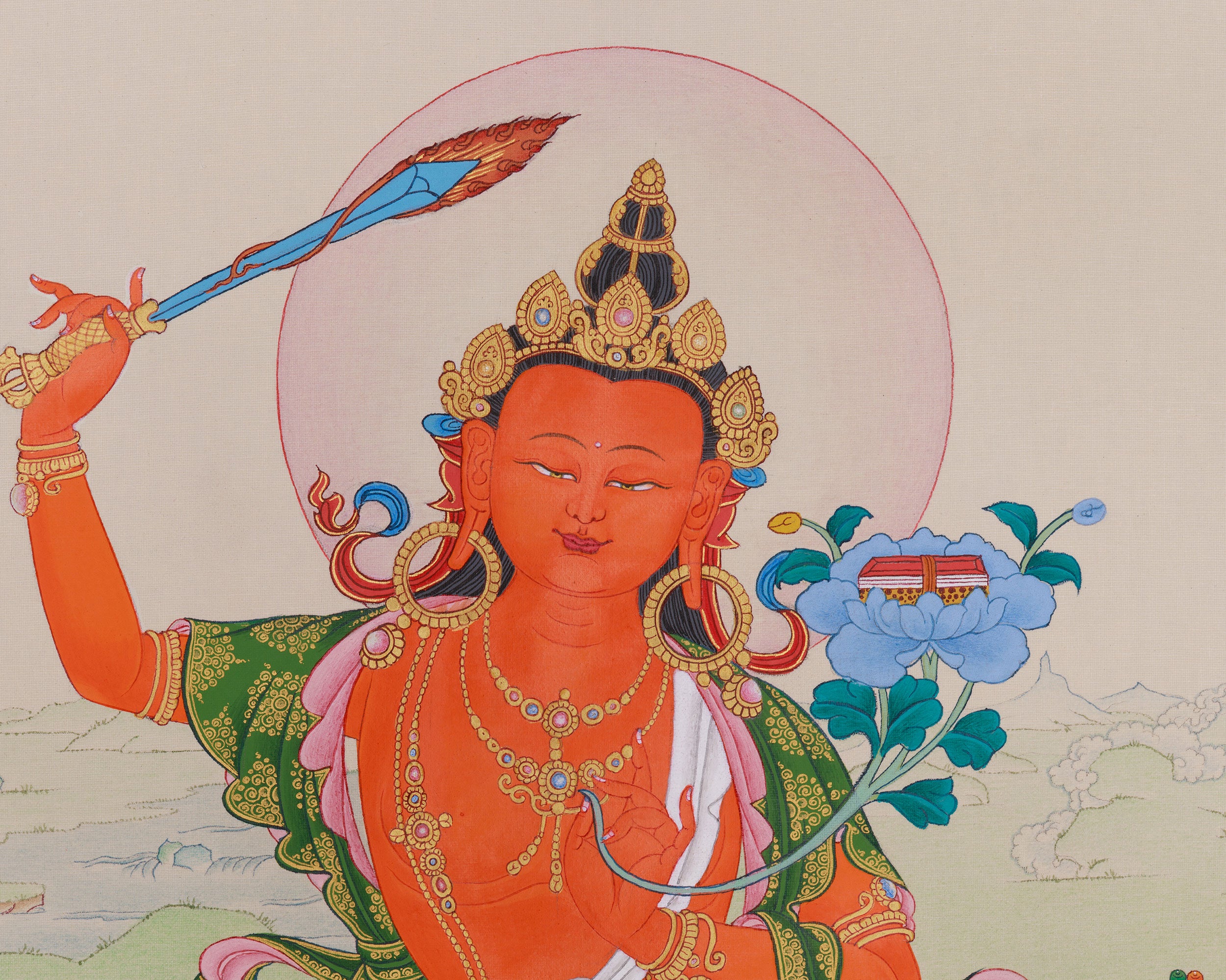 Traditional Thangka Of Manjushri | Wisdom Deity