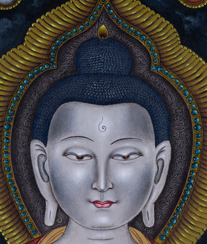 Newari Paubha Giccle Print To Practice Vairocana Buddha Mantra | One Of Five Dhyani Buddha Wall Hanging