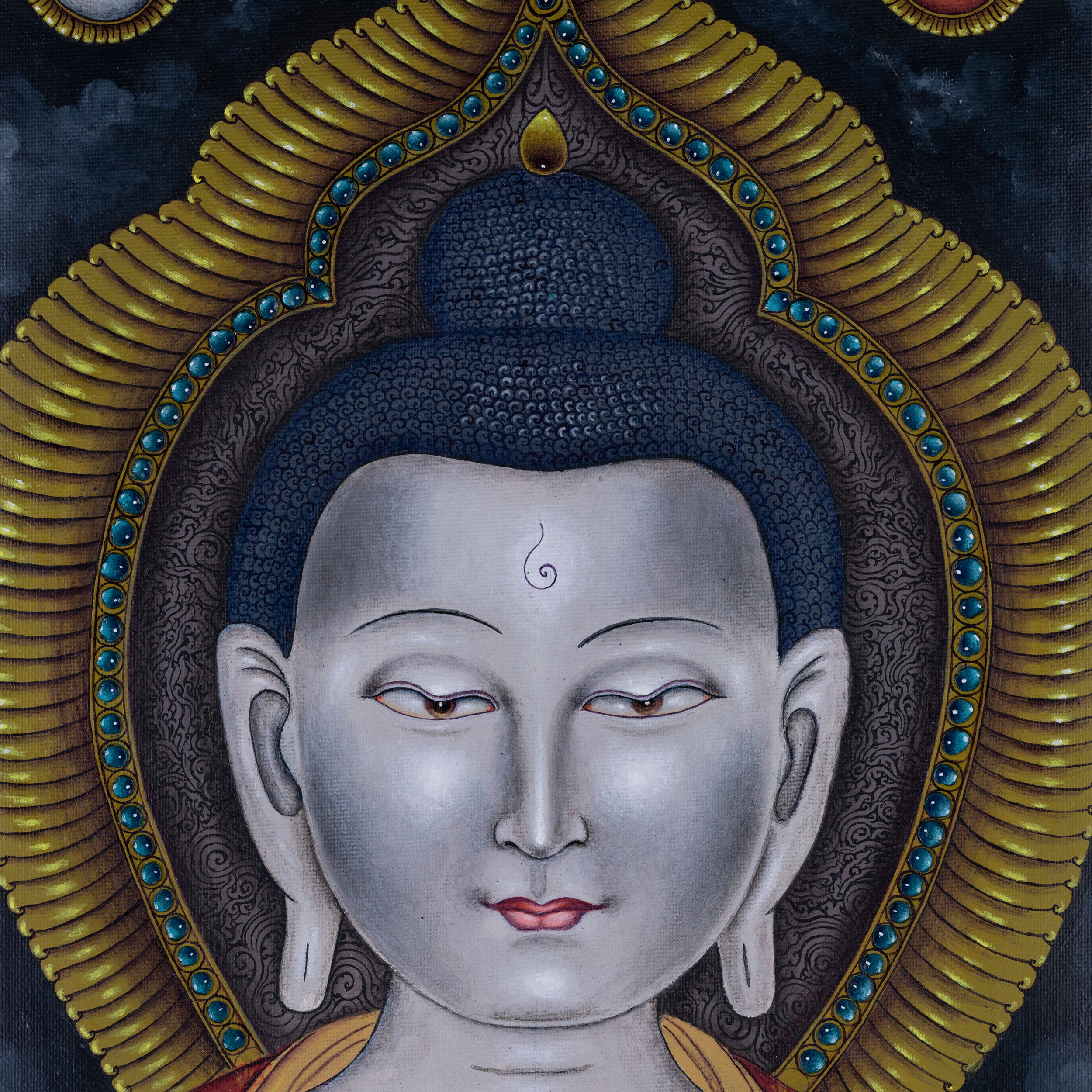 Newari Paubha Giccle Print To Practice Vairocana Buddha Mantra | One Of Five Dhyani Buddha Wall Hanging