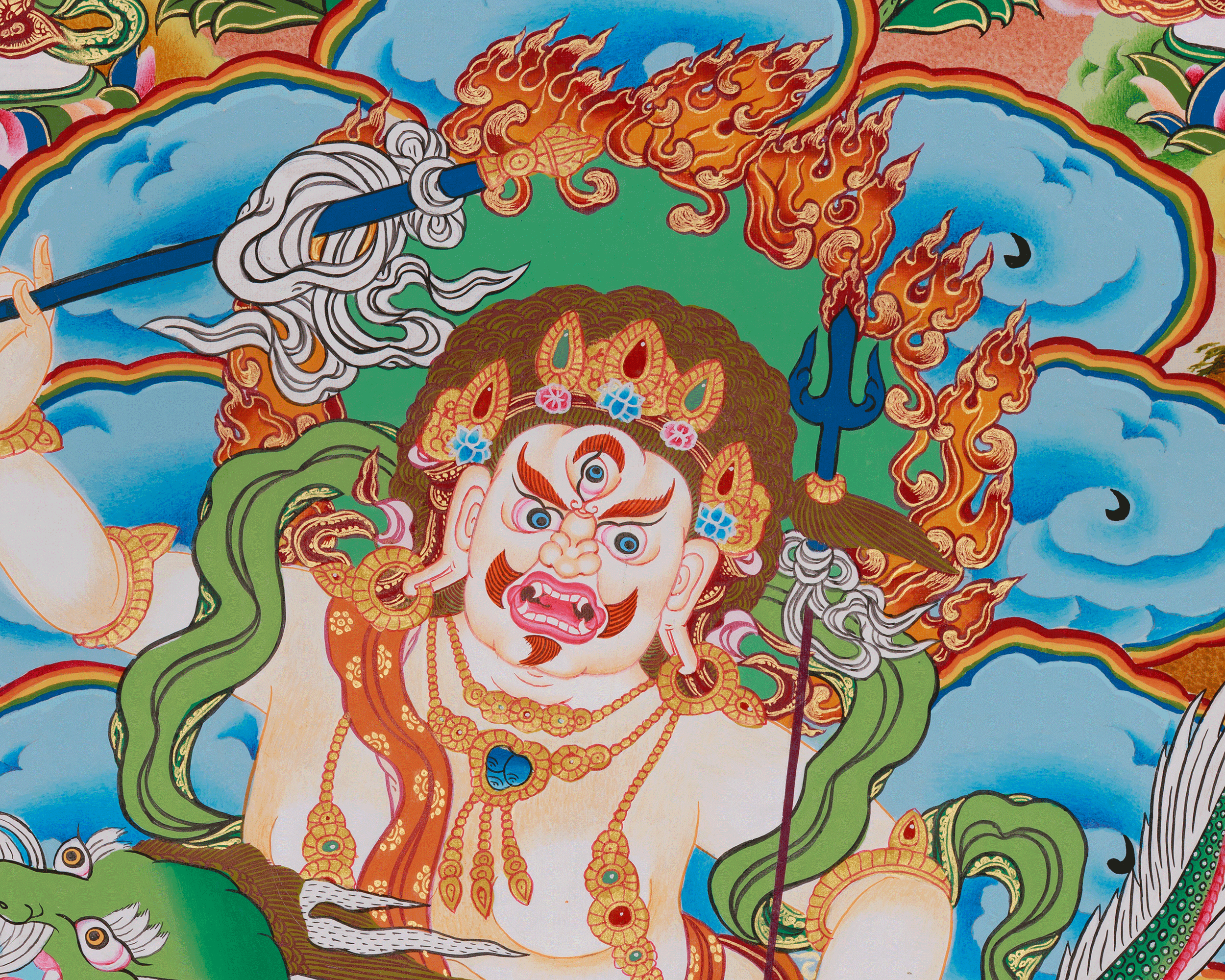 Sacred White Dzambhala Thangka | Himalayan Wealth Deity Artwork