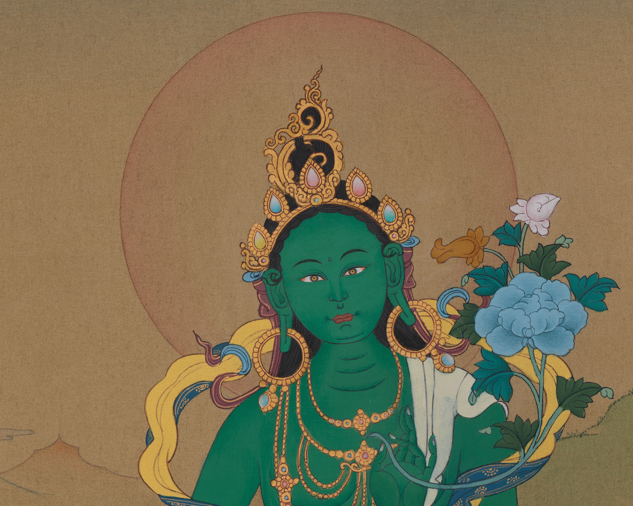 Goddess Green Tara Tibetan Thangka | Buddhist Artwork of Compassion and Protection