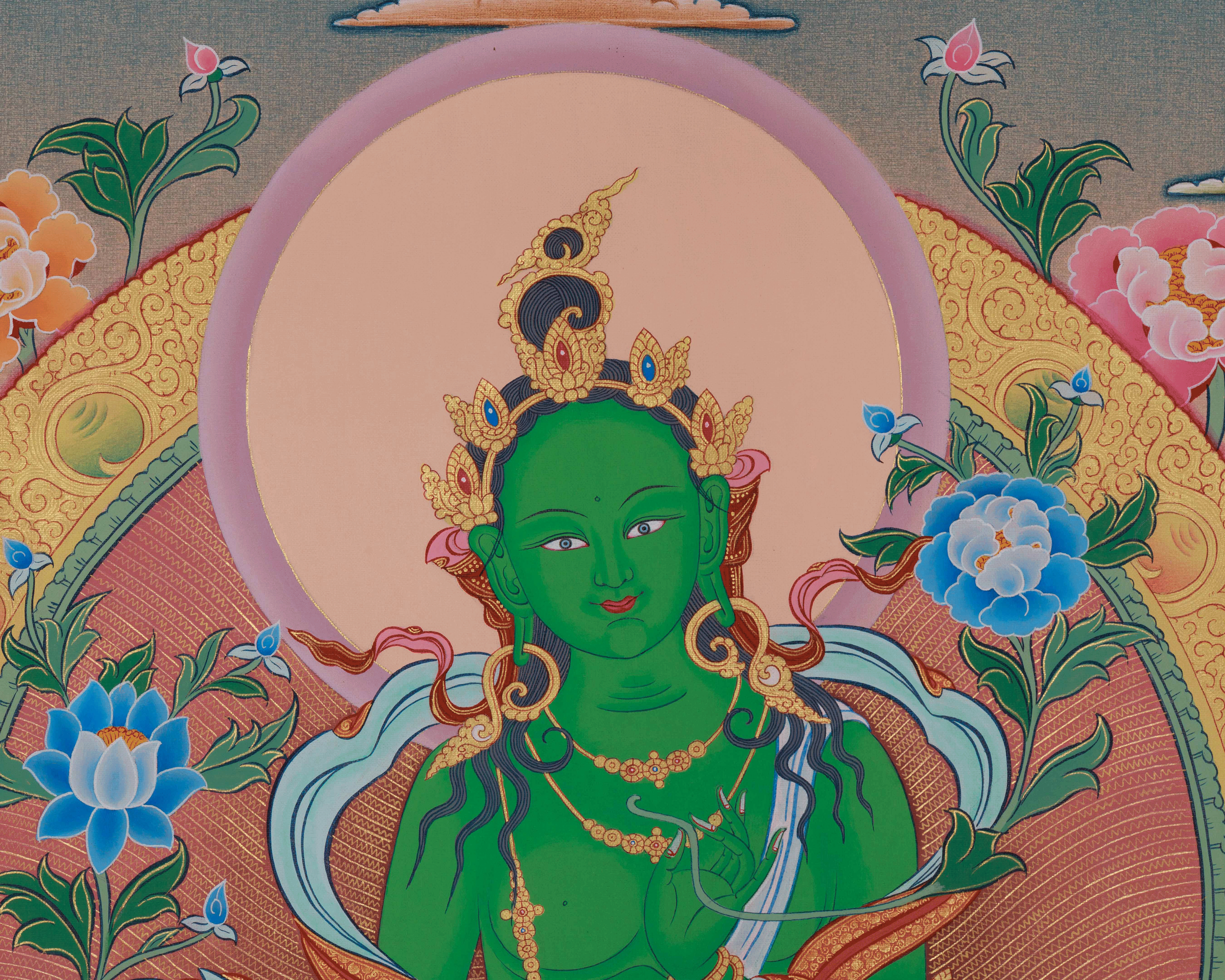 Green Tara Healing and Protection Art | Mother of All Buddhas | Wall Hanging