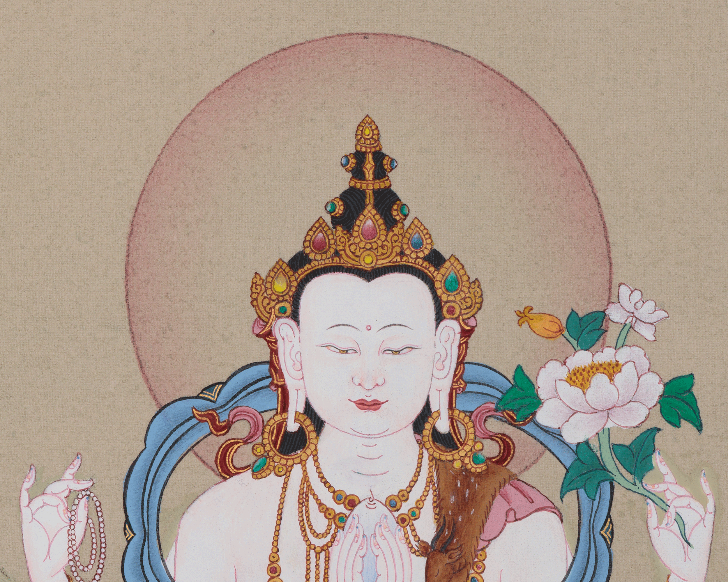 Original Hand-Painted Four-Armed Chenrezig Thangka | Avalokiteshvara Artwork