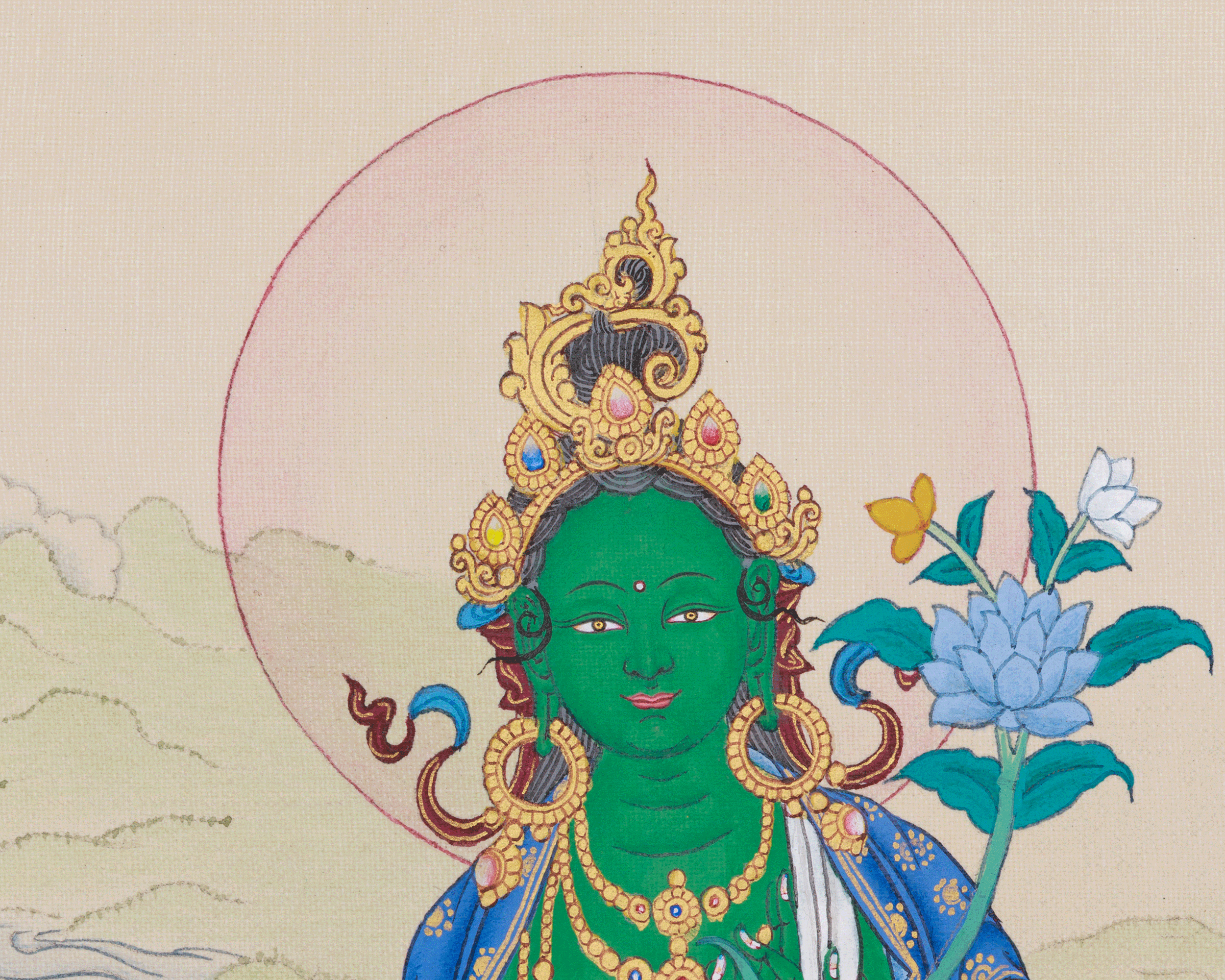 Original Handmade Green Tara Painting | Goddess of Compassion and Swift Blessings