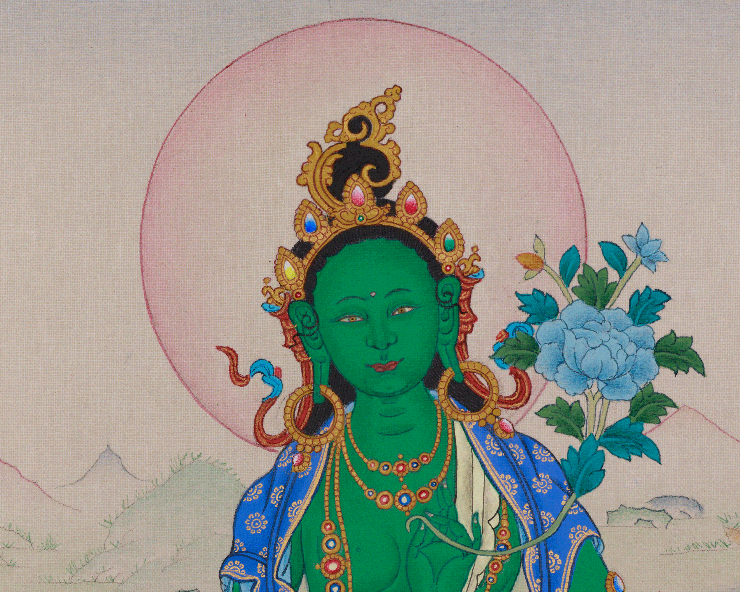 Himalayan Artwork of Green Tara | Symbolizing Compassion, Protection and Enlightened Blessings