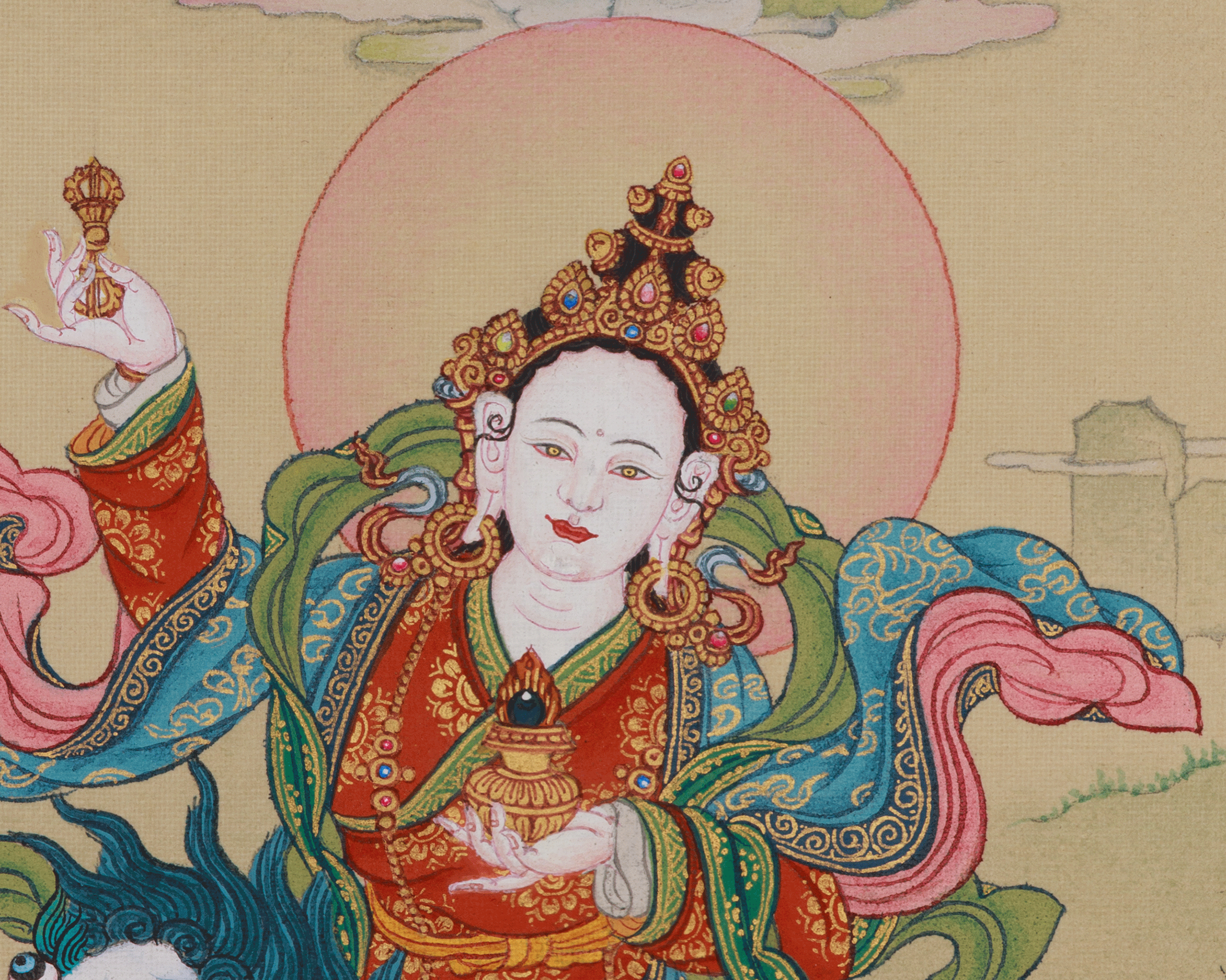 Traditional Tsheringma With Milarepa Thangka | Symbolized Wisdom and Spiritual Guidance