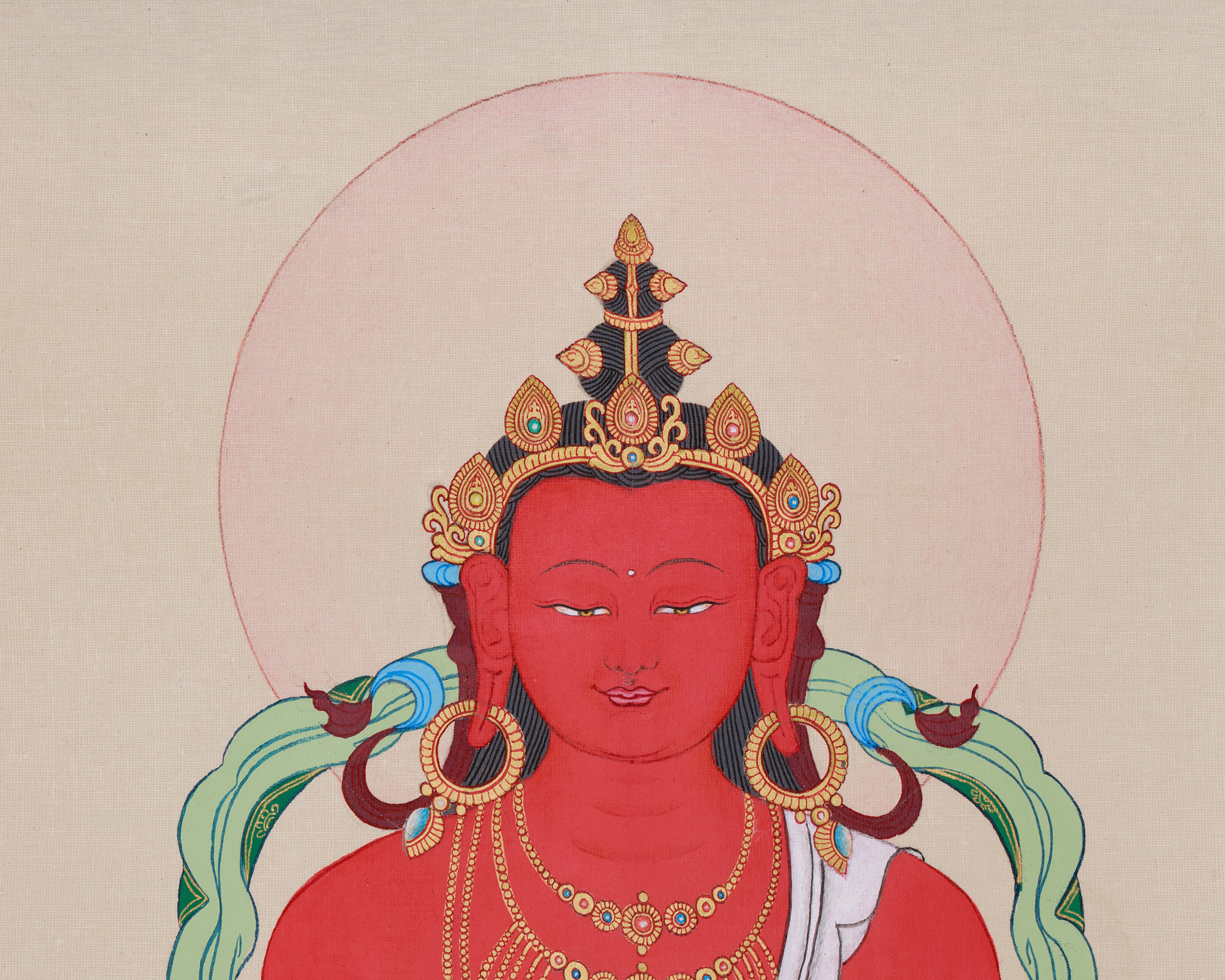 Original Thangka of Amitayus, Buddha of Infinite Light | Holding the Vase of Nectar