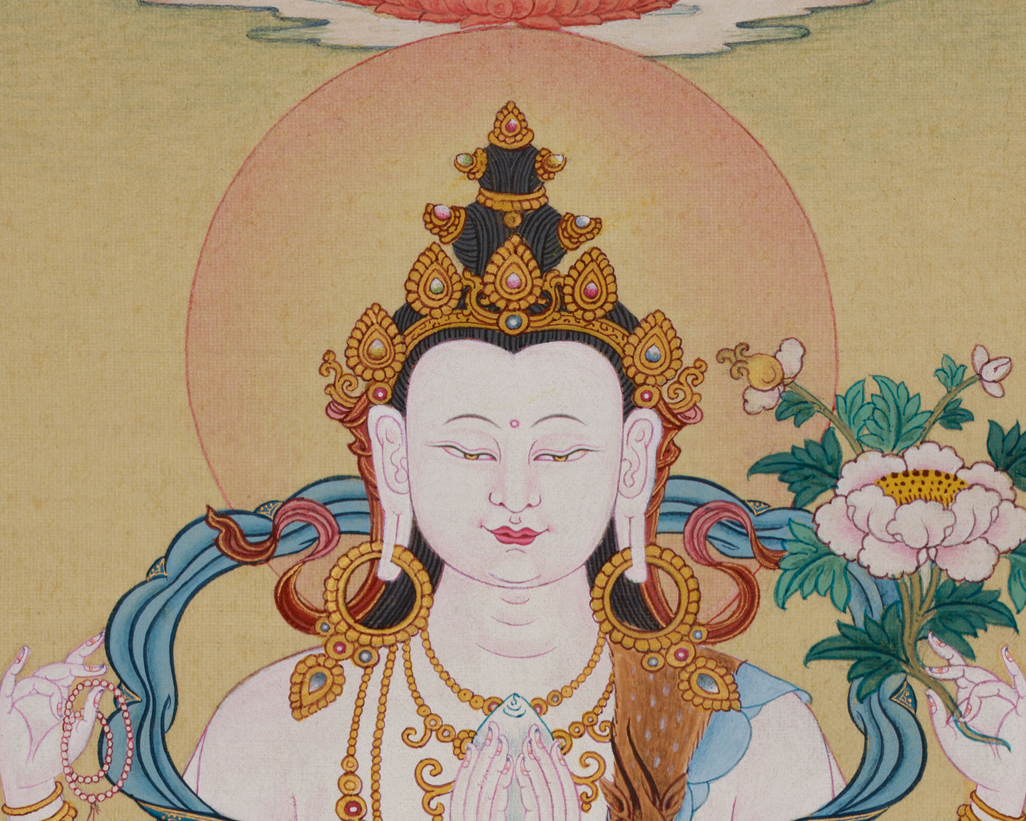 Bodhisattva Chenrezig with Amitabha Buddha | Artistic Elegance in Lhasa Stone Hues