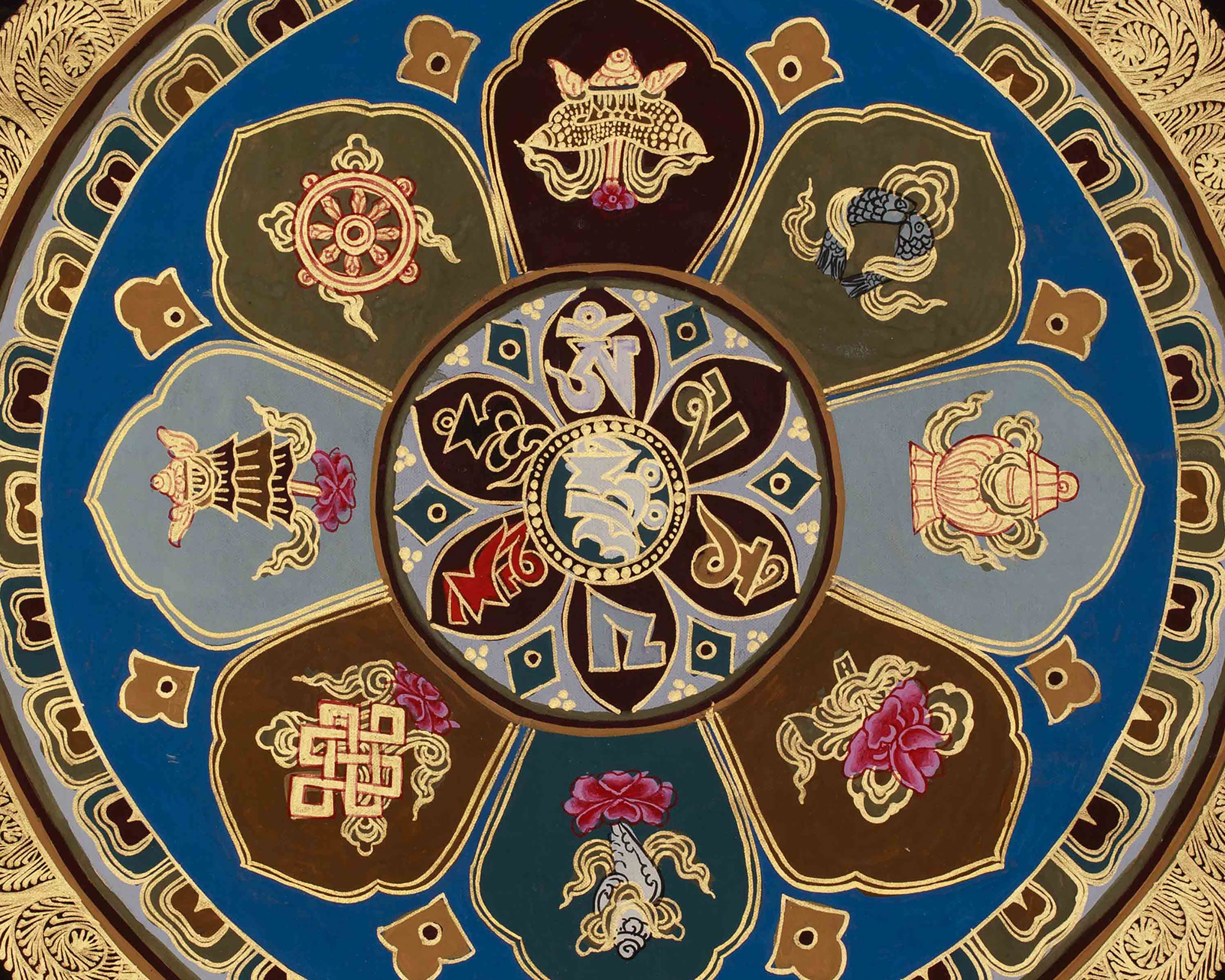Eight Auspicious Symbols Mandala Art | Spiritual Awakening | Sacred Blessings Thangka