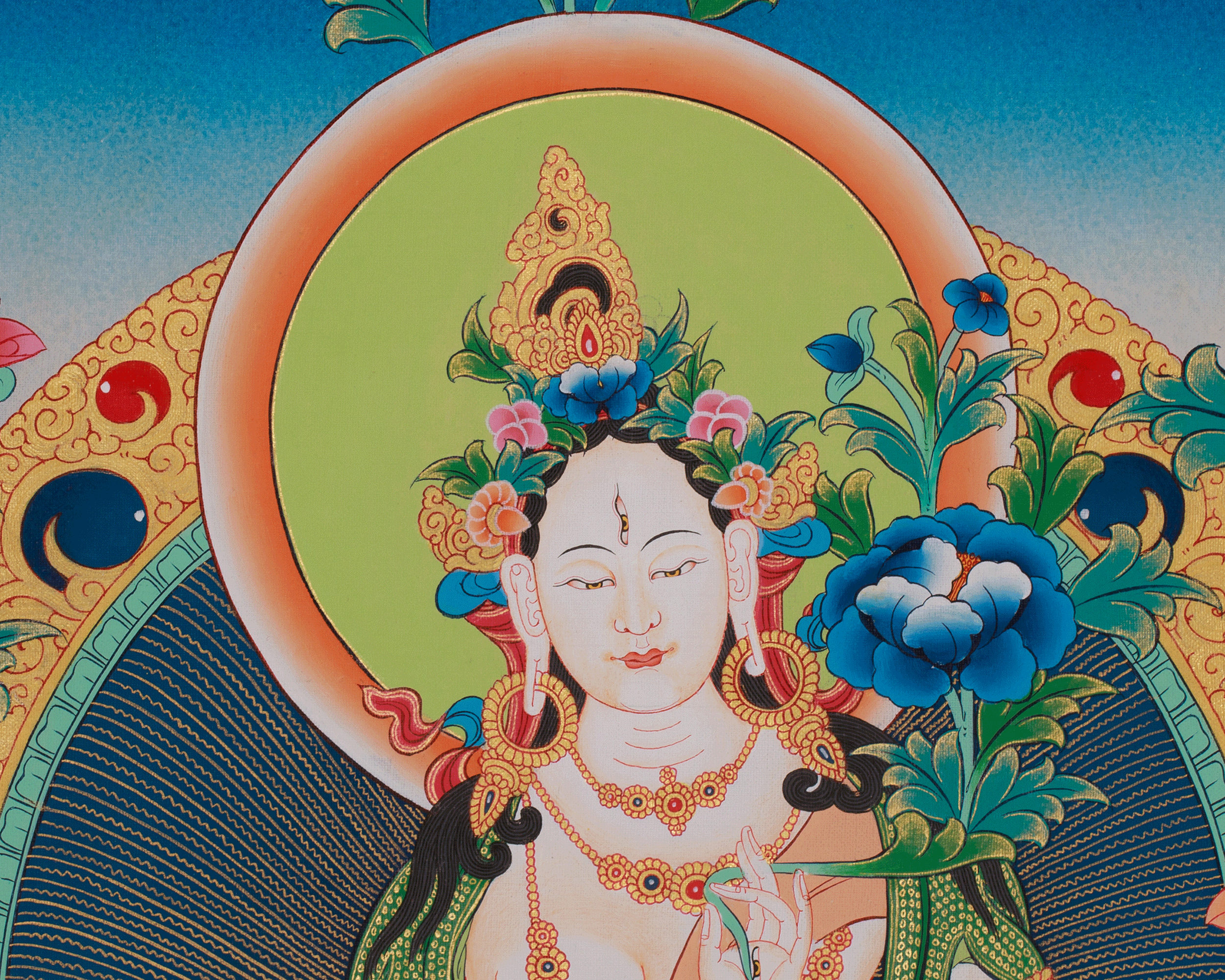 Himalayan Thangka of White Tara | Seven-Eyed Deity | Tibetan Buddhism