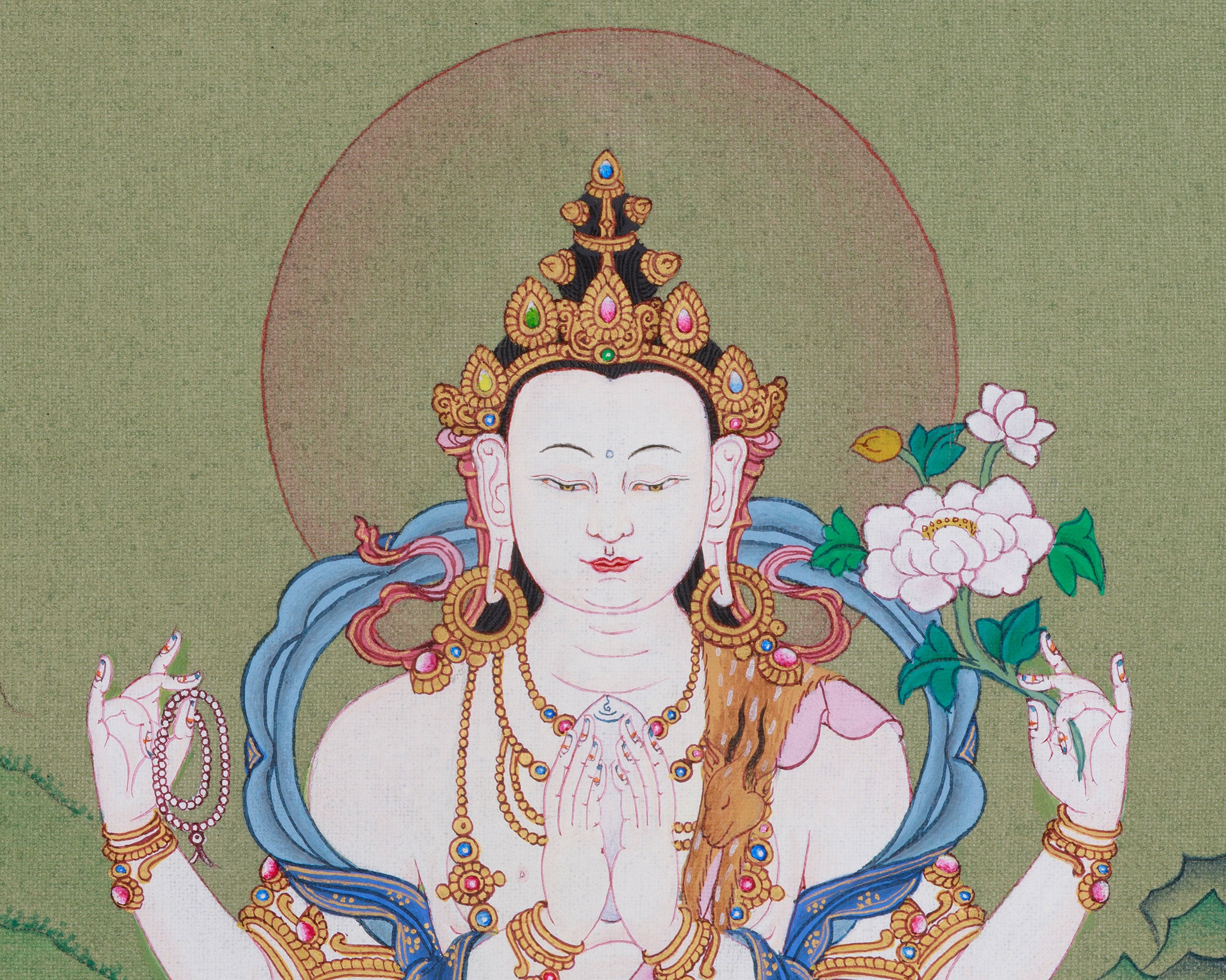 Beautiful Four-Armed Chenrezig Thangka | Avalokiteshvara Art