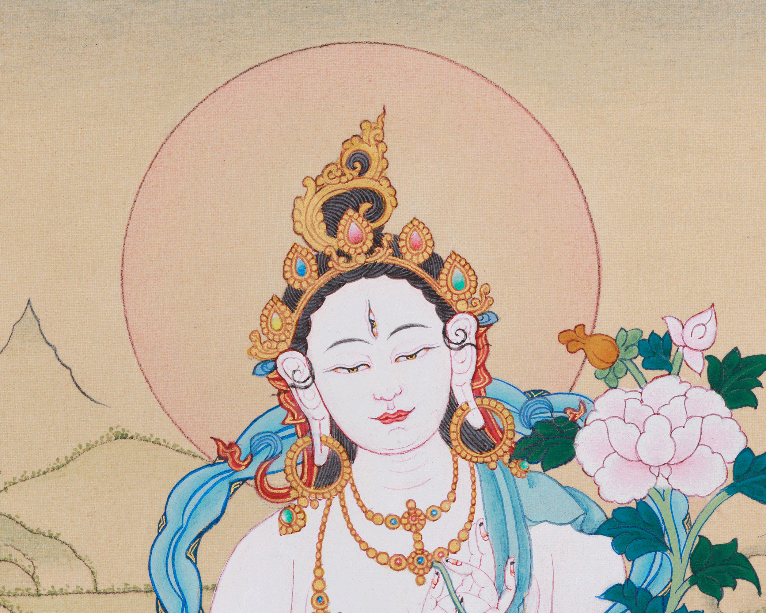 Female Deity White Tara Thangka | Goddess of Healing and Longevity