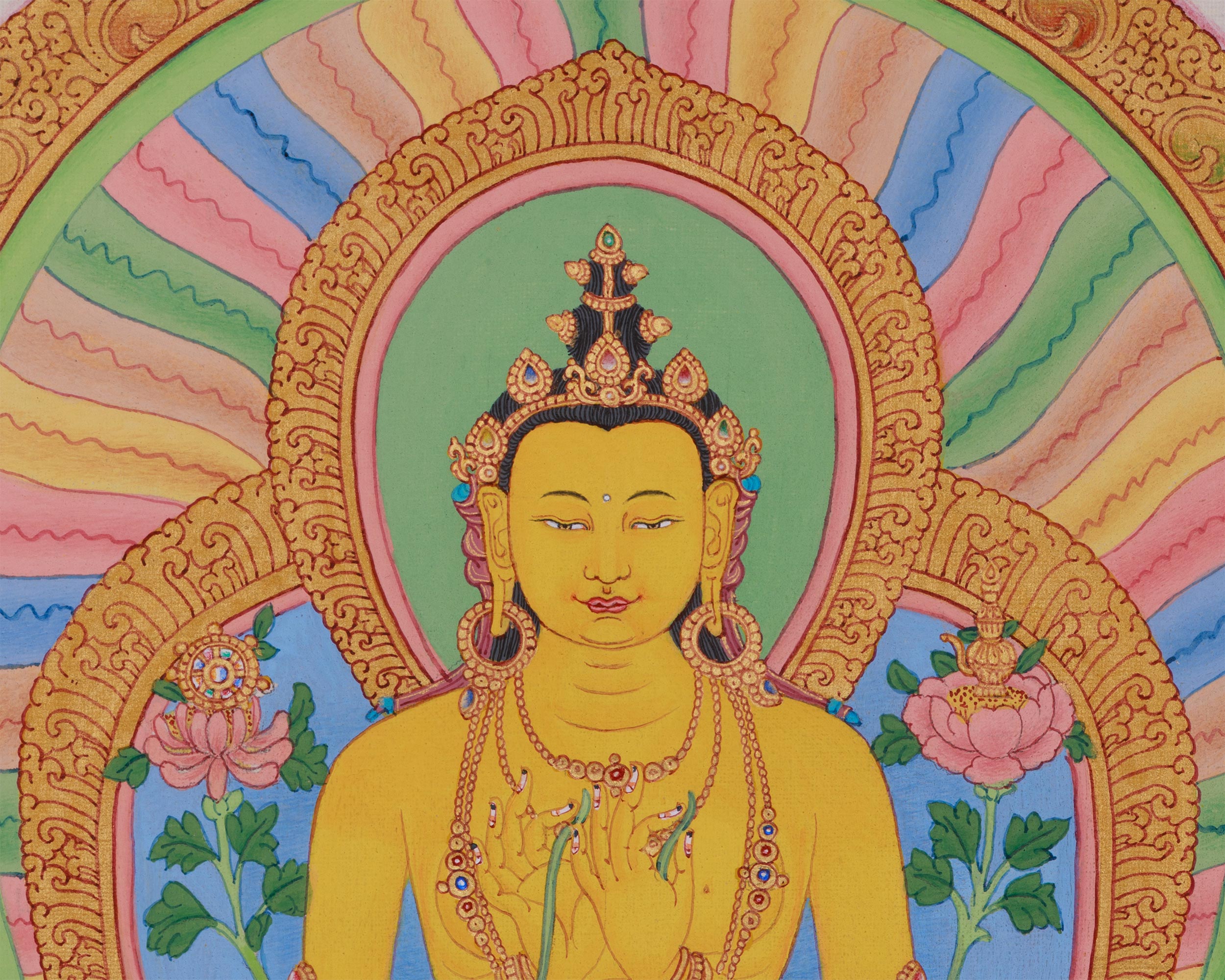 13 Inch Maitreya Buddha Thangka | Traditional Karma Gadri Style