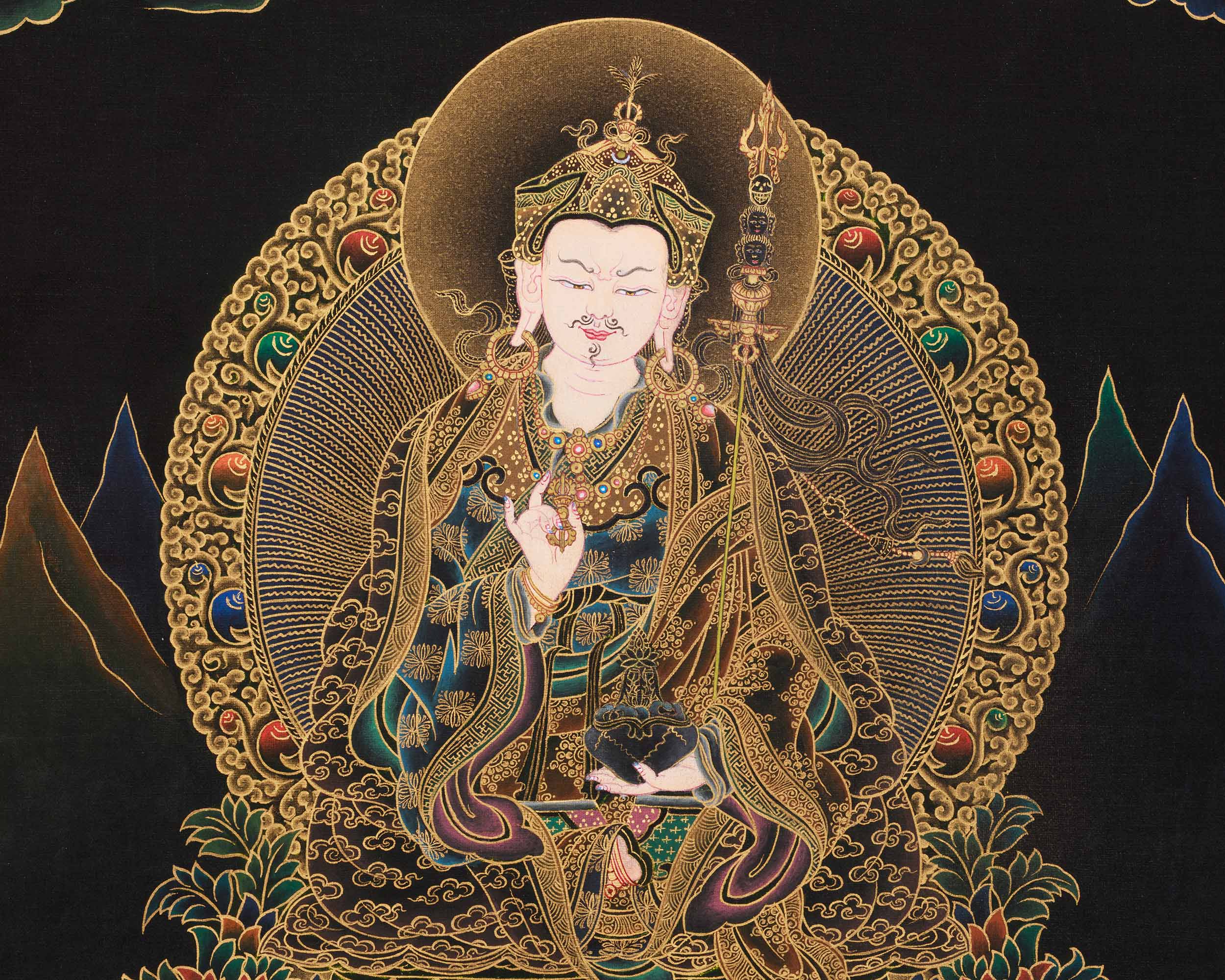 Traditional Peaceful Guru Rinpoche Thangka | Padmasambhava, The Lotus-Born Master