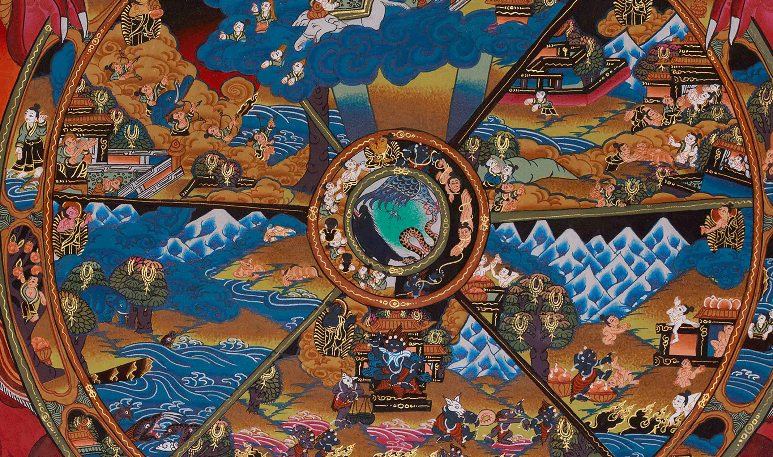 Buddhist Wheel of Life Art | Hand Painted Bhavachakra Thangka | Meditation Altar