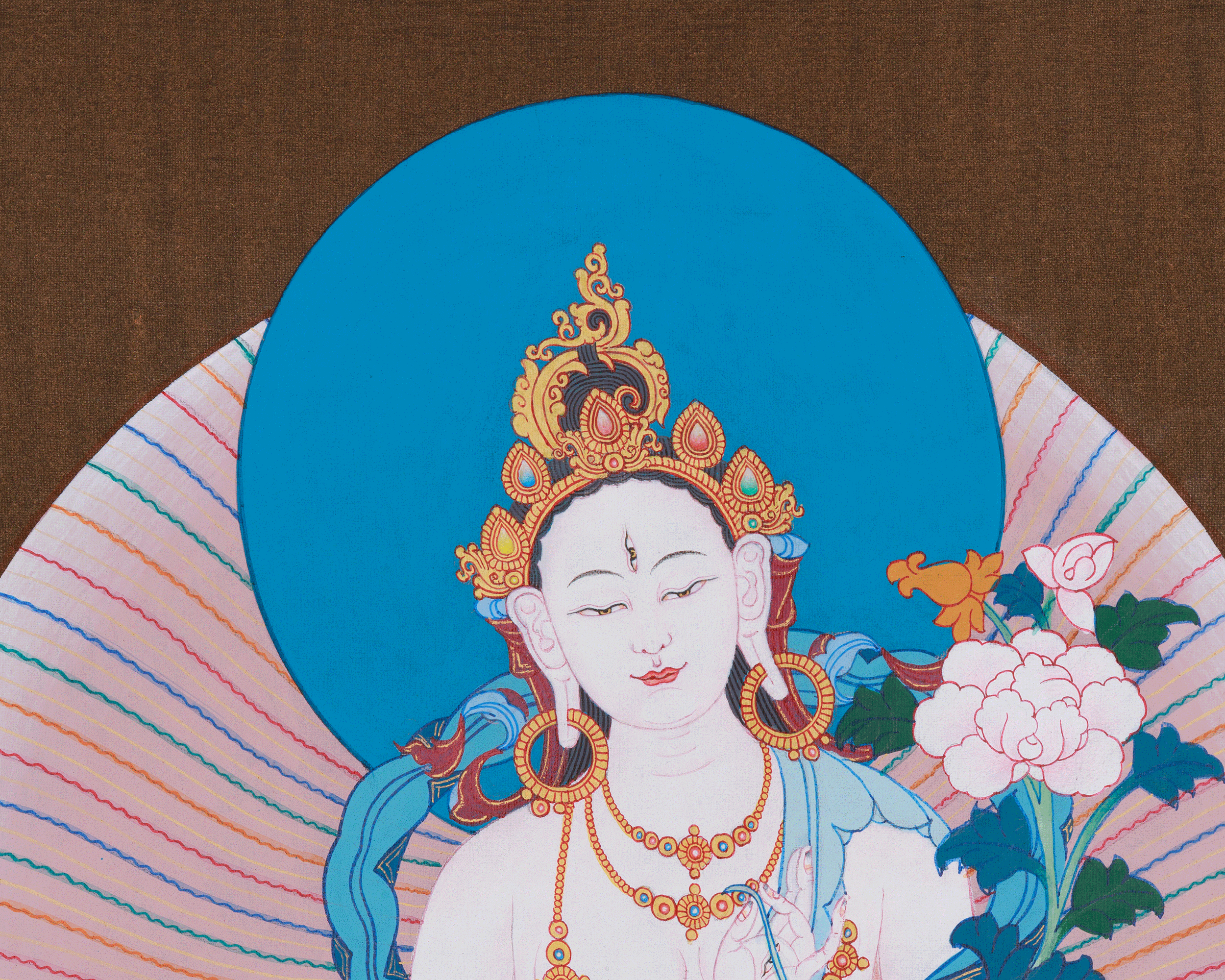 Three Long Life Deities Thangka: White Tara, Amitayus Buddha and Namgyalma