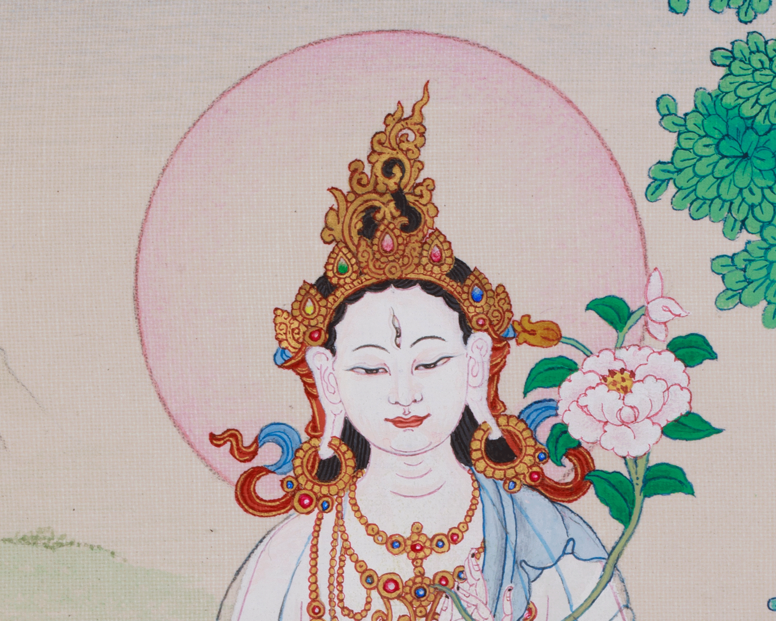 Peaceful Sita Tara Thangka | Compassion, Healing & Longevity Deity